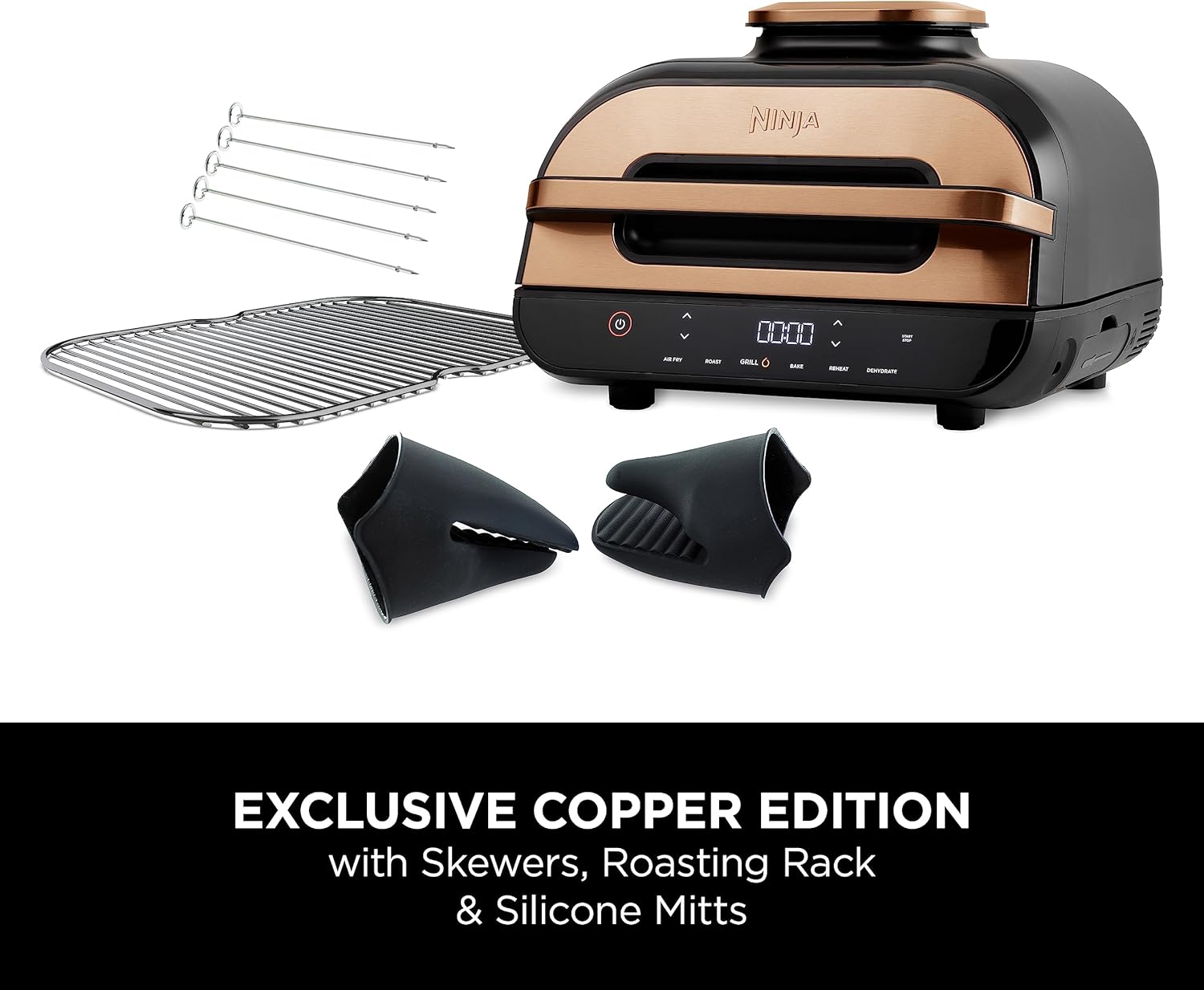 Ninja Foodi MAX Health Grill & Air Fryer 3.8L with Digital Cooking Probe, 6-in-1; Air Fry, Bake, Roast & more, Dishwasher Safe Parts, Large Grill Plate, Copper/Black Amazon Exclusive AG551UKCP