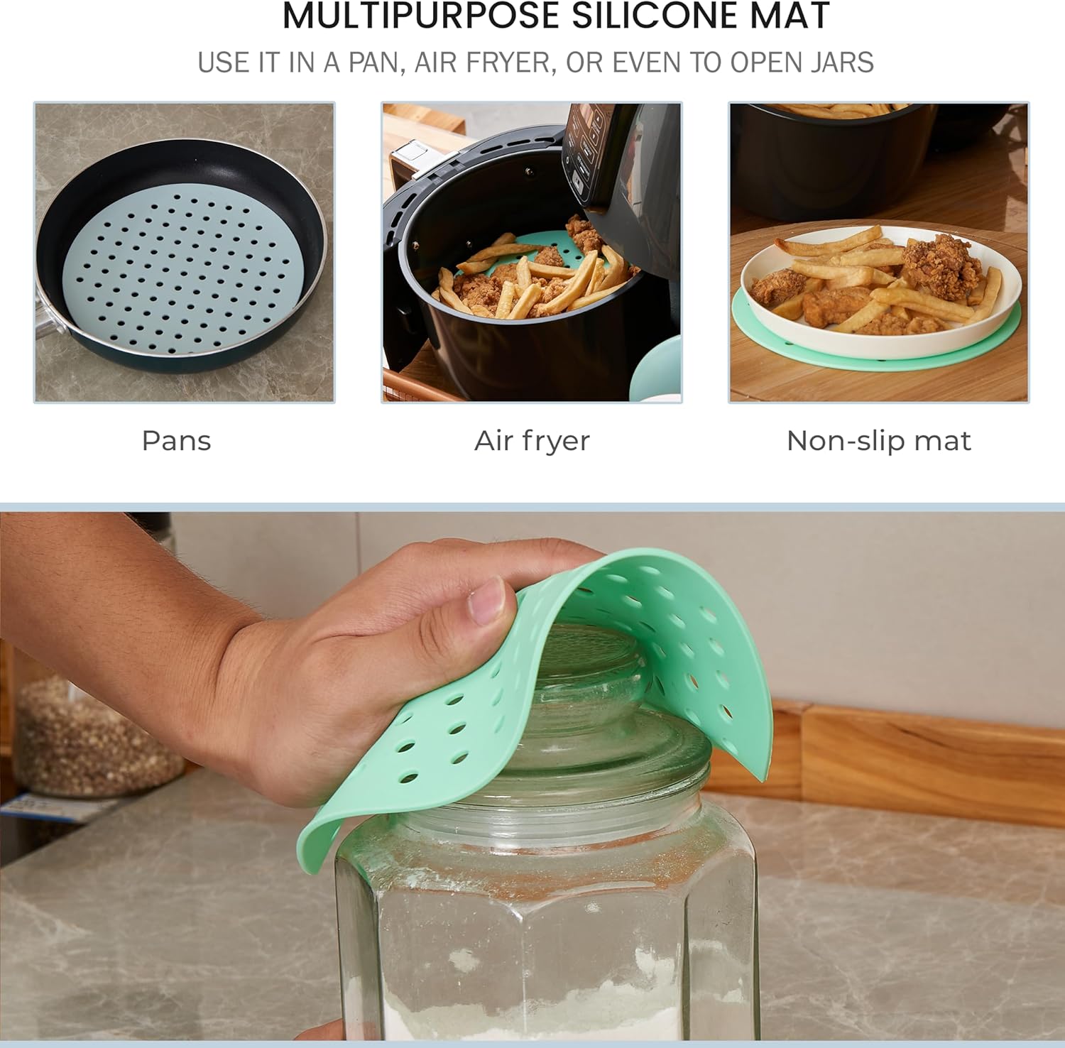 7.5 in round - Reusable Air Fryer Silicone Liners - Pack of 3 Round & Flexible Air Fryer Liner Mats for Ninja AF101 4QT, Non Stick Non Slip & Waterproof Silicone Fryer Tray for Oven