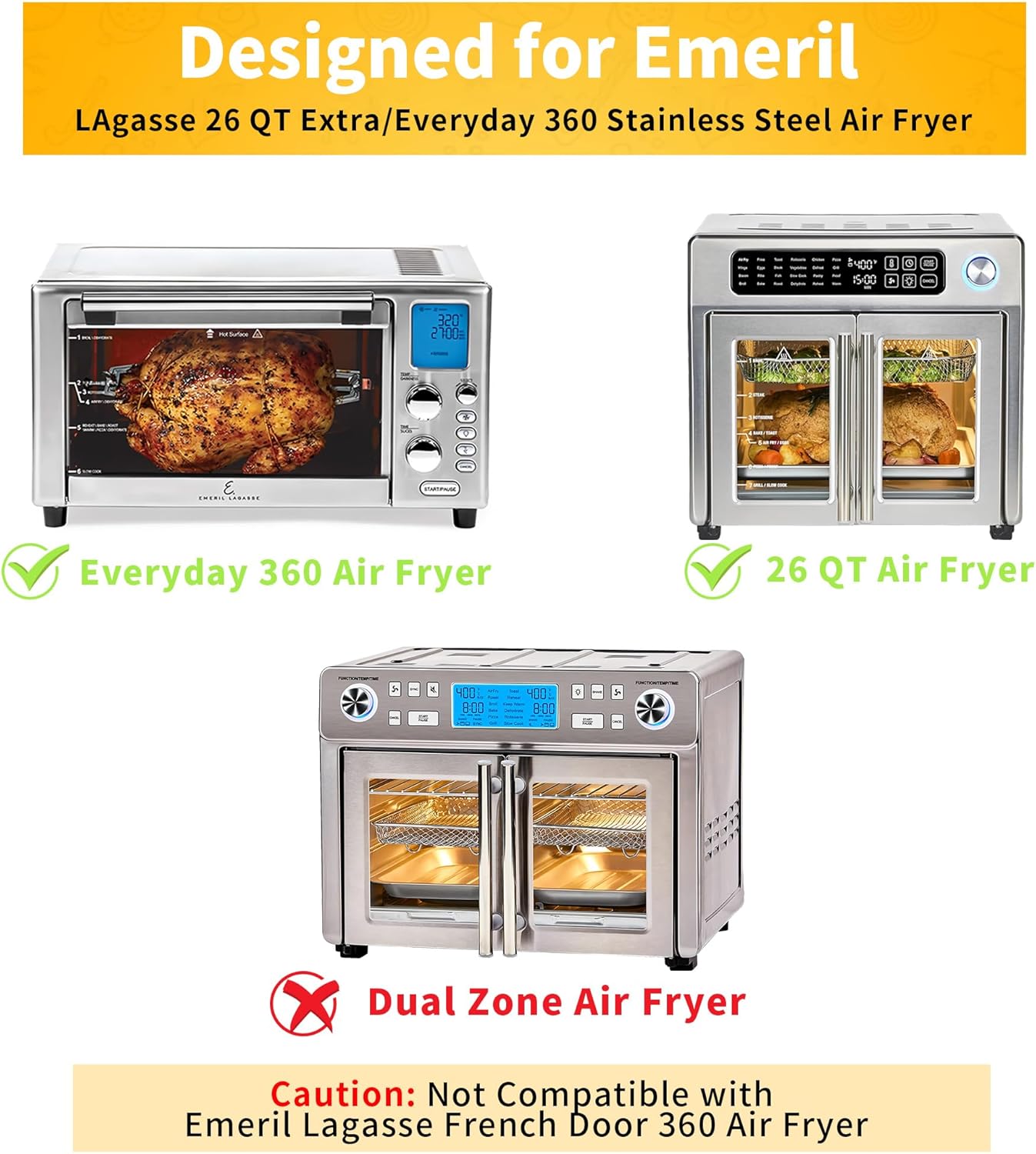 SIUDANGKA Emeril Lagasse 26 Qt Extra Large Air Fryer Accessories Baking Pans Set with Air Fryer Basket, Parchment Paper, Teflon Mats, Large Non-stick Metal Bakeware