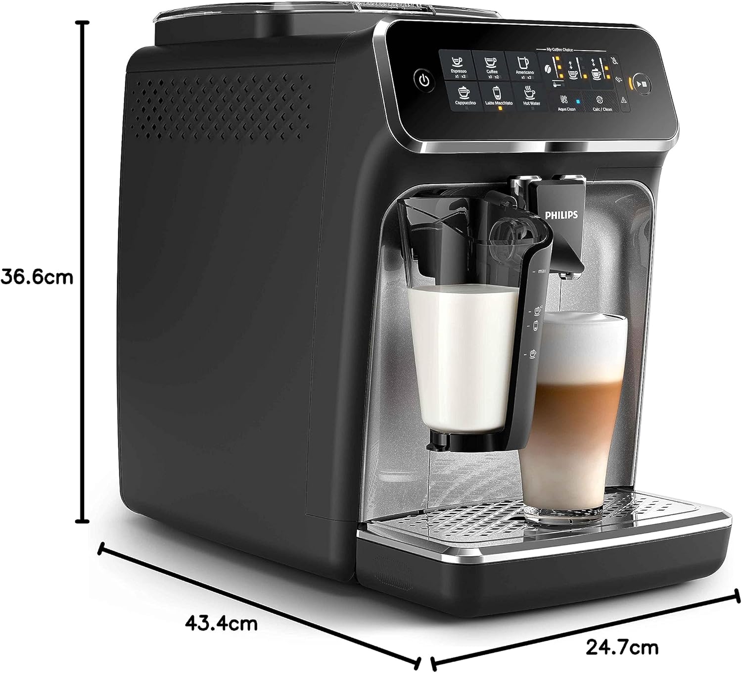 Philips 3200 Series Bean-to-Cup Espresso Machine - LatteGo Milk Frother, 5 Coffee Varieties, Intuitive Touch Display, Silver (EP3246/70)