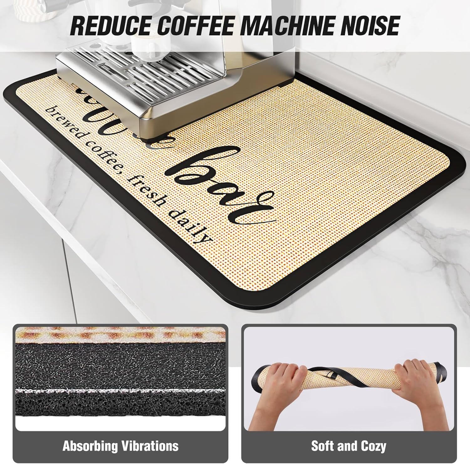DK177 Coffee Bar Mat - Hide Stain Absorbent Drying Mat with Waterproof Rubber Backing - Fit Under Coffee Maker, Machine, Pot or Espresso Machine (19''X12'')