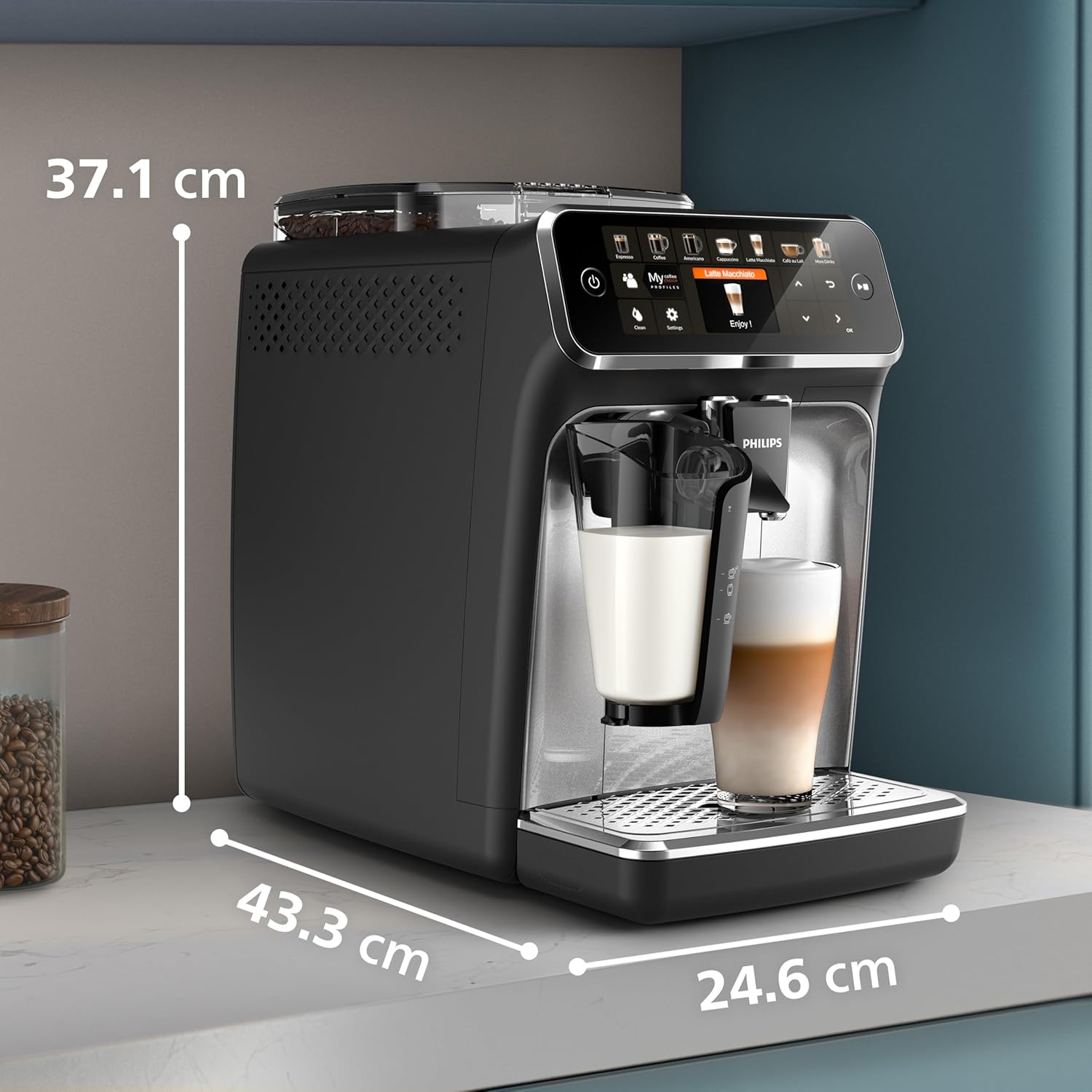 Philips 5400 Series Bean to Cup Coffee Machine – 12 Coffee Varieties, LatteGo Milk Frother, Fastest-to-Clean, Ceramic Grinder, Fully Automatic Espresso & Cappuccino maker – Black, Silver (EP5446/70)