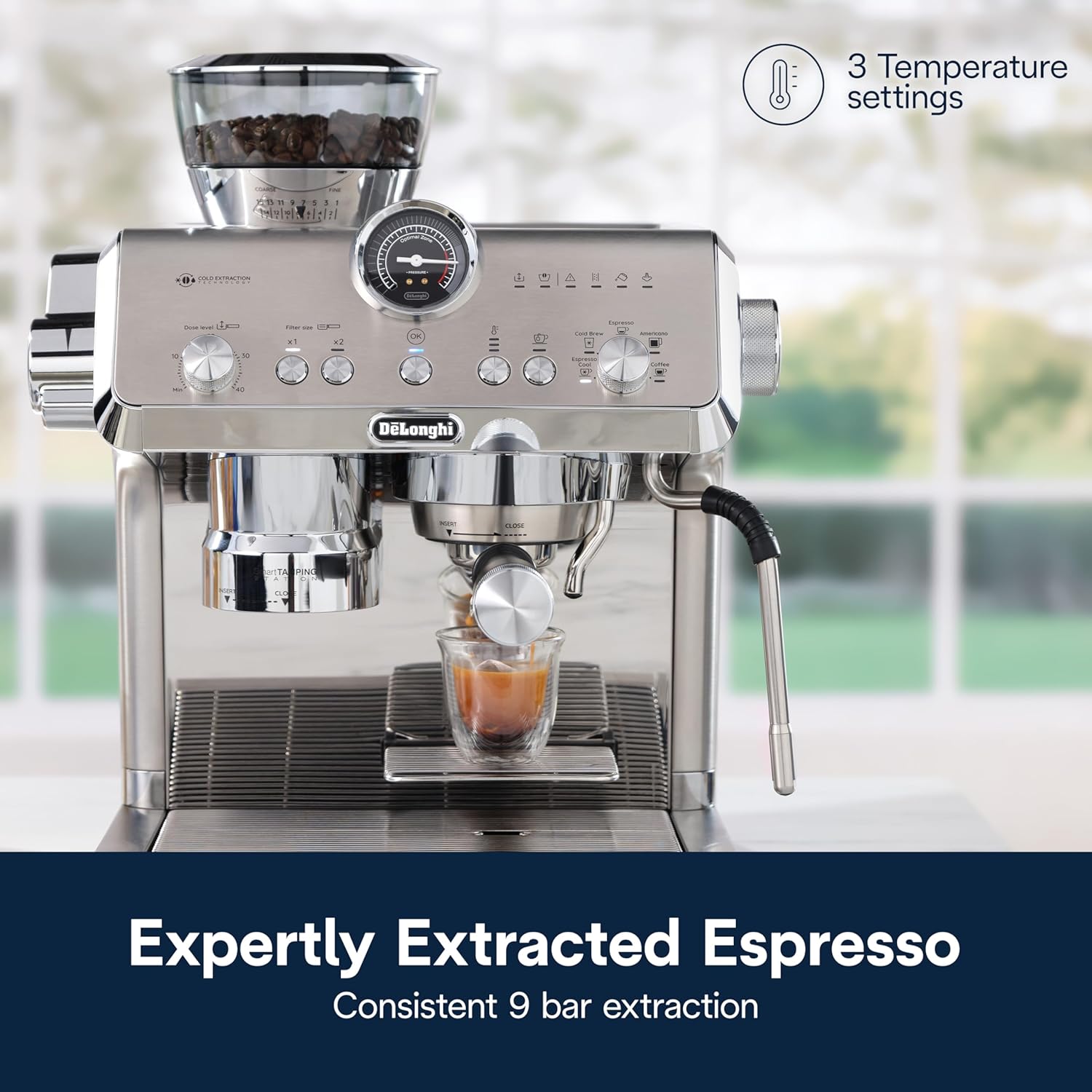De'Longhi La Specialista Opera Espresso Machine – Cold Brew & Espresso Maker with Smart Tamping, Burr Grinder, Milk Steam Wand/Frother & 19-Bar Pressure – For Lattes & Cappuccinos