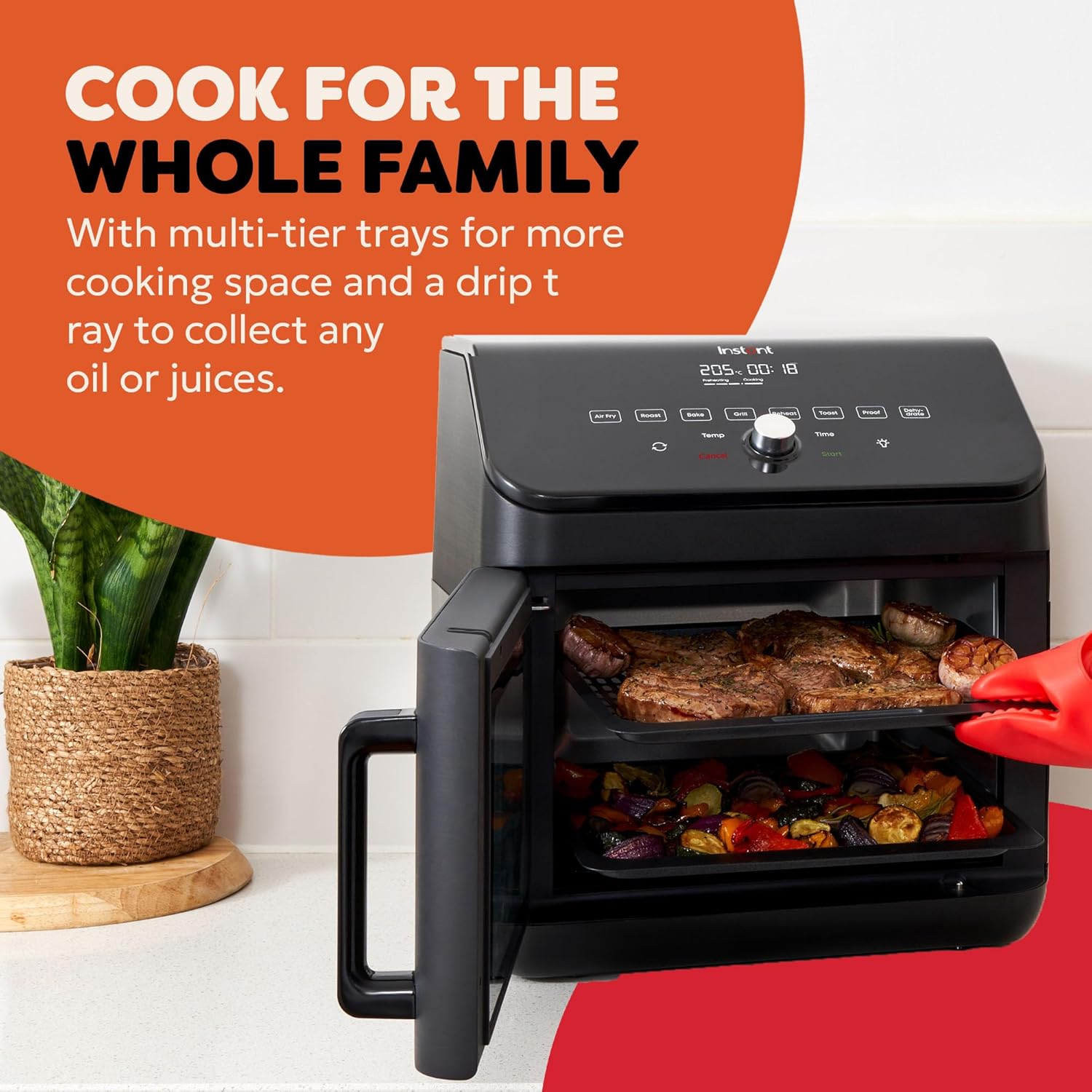 Instant Digital Large Air Fryer Oven with XXL Capacity and Easy to Use 9 Smart Programmes - Air Fry, Roast, Rotisserie, Grill, Bake, Toast, Reheat, Dehydrate & Proof, Black, 13L - 1700W