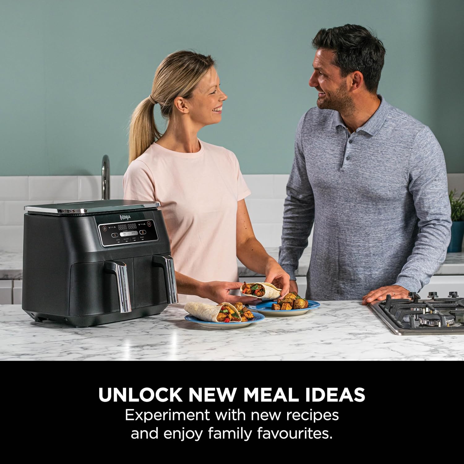 Ninja Foodi Dual Zone Digital Air Fryer, 2 Drawers, 7.6L, 4-in-1, Uses No Oil, Air Fry, Max Crisp, Roast, Reheat, Non-Stick, Dishwasher Safe Baskets and Crisper Plates, Black AF200UK