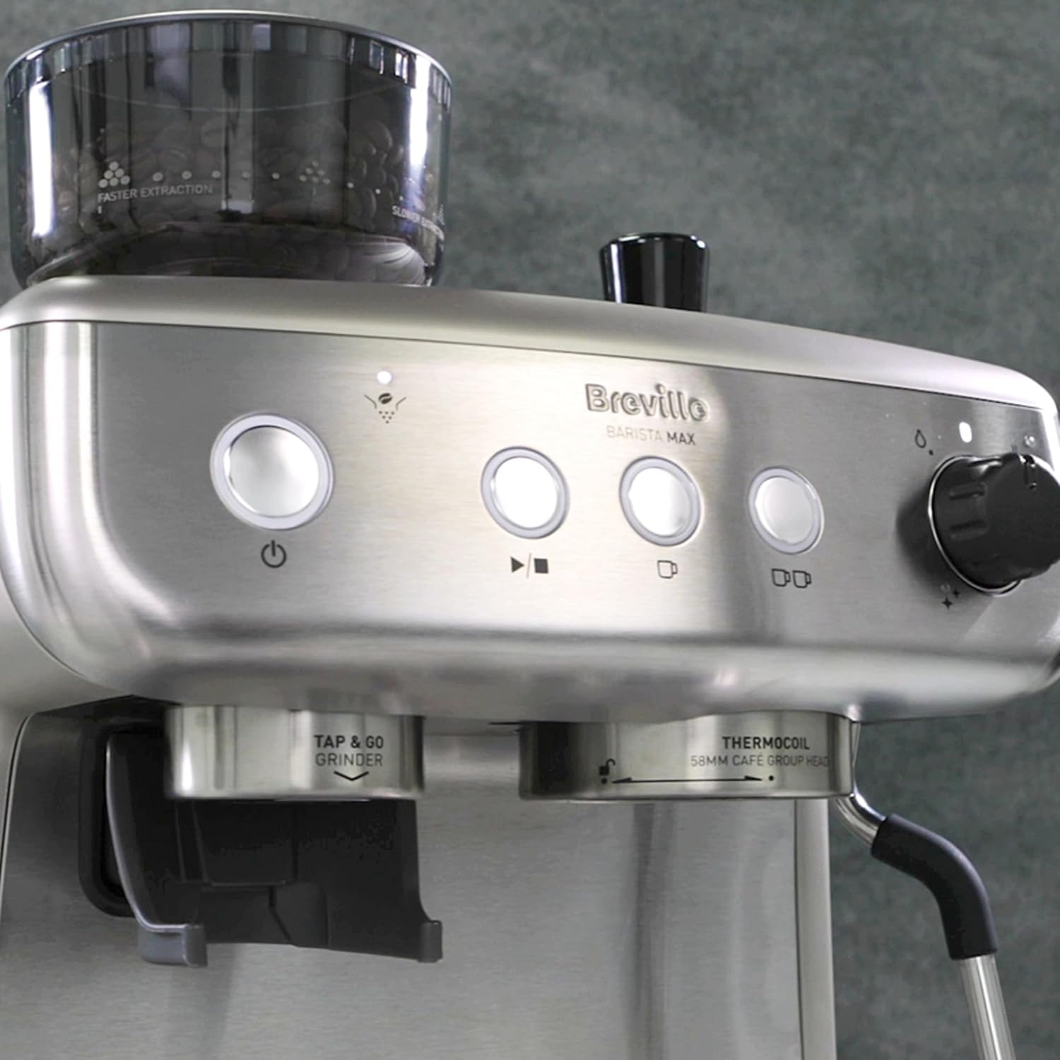 Breville Barista Max Espresso Machine | Latte & Cappuccino Coffee Maker with Integrated Bean Grinder & Steam Wand | 2.8 L Water Tank | 15 Bar Italian Pump | Stainless Steel