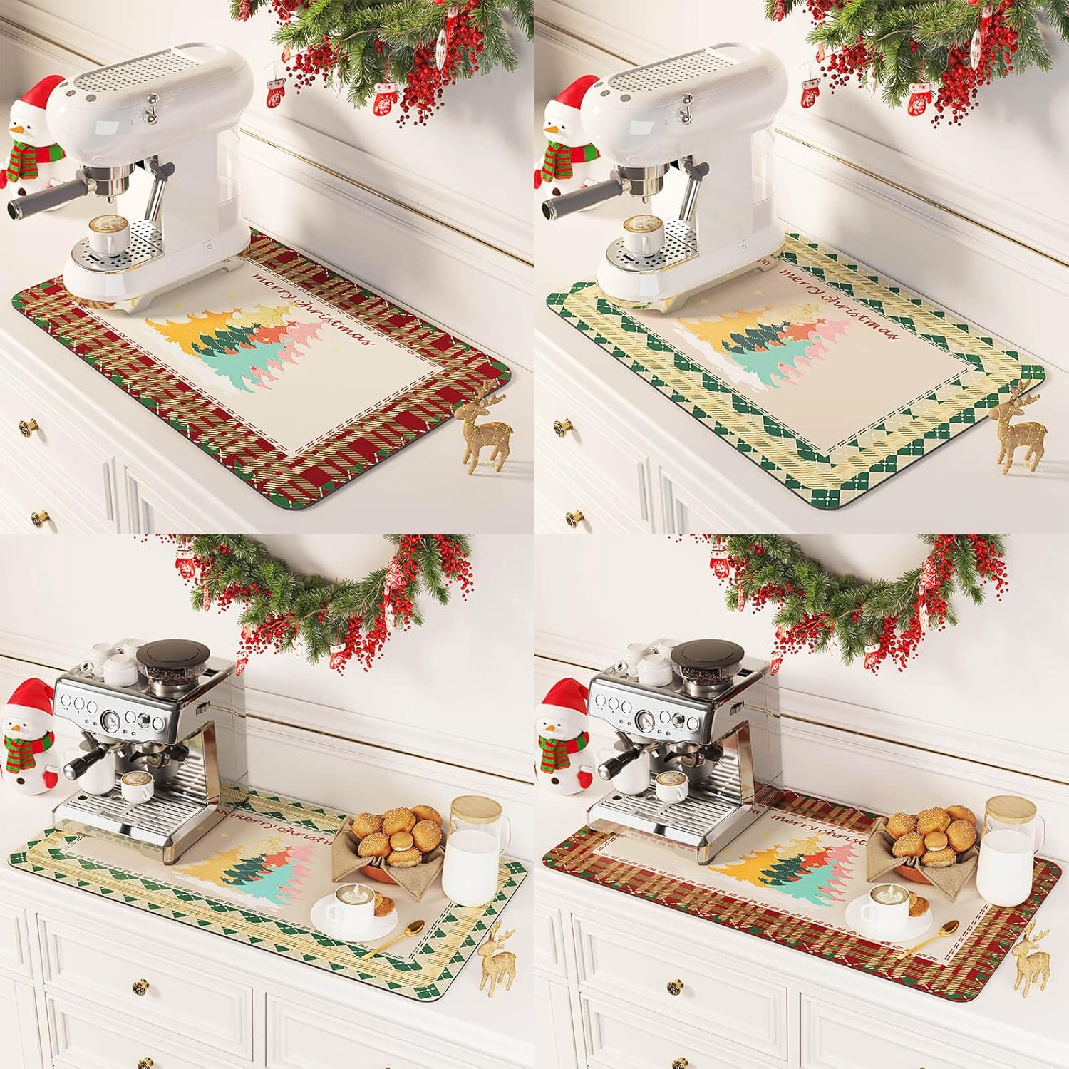 DK177 Coffee Bar Mat - Hide Stain Absorbent Drying Mat with Waterproof Rubber Backing - Fit Under Coffee Maker, Machine, Pot or Espresso Machine (19''X12'')