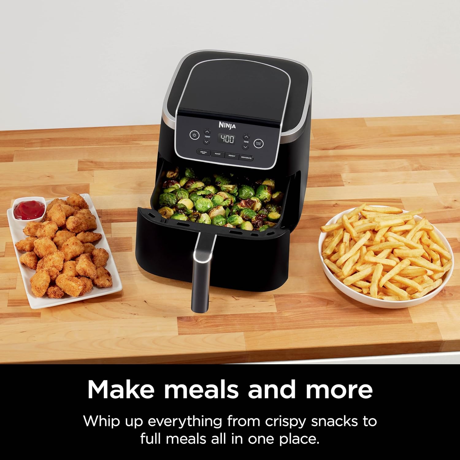 Ninja AF141 Air Fryer Pro 4-in-1 with 5 QT Capacity, Air Fry, Roast, Reheat, Dehydrate, Air Crisp Technology with 400F for hot, crispy results in just minutes, Nonstick Basket & Crisper Plate, Grey