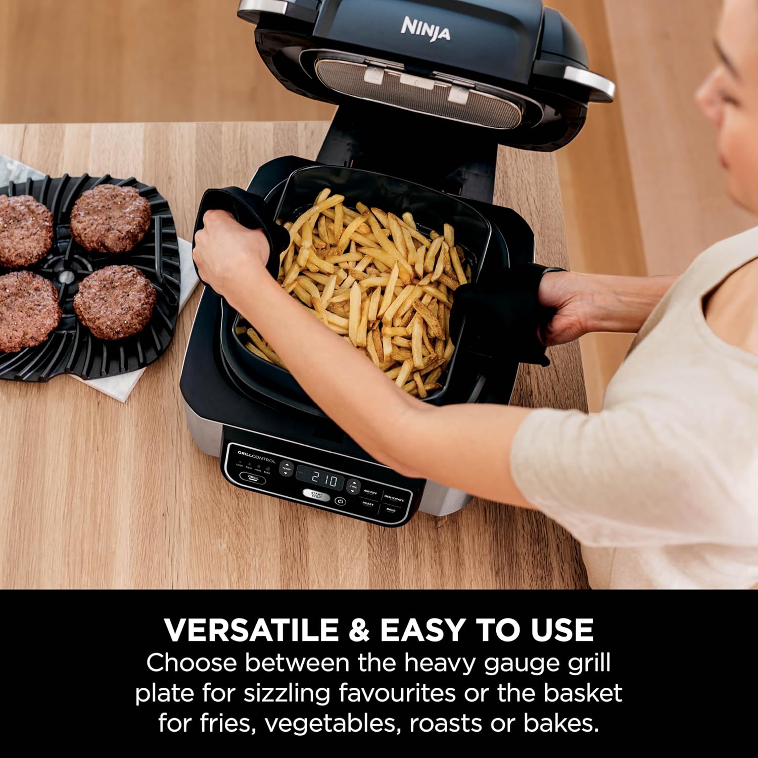 Ninja Foodi Health Grill & Air Fryer 5.7L with Cyclonic Air Technology, 5-in-1, Air Fry, Grill, Bake, Roast, Dehydrate, Dishwasher Safe Parts, Cleaning Brush, Black/Silver AG301UK