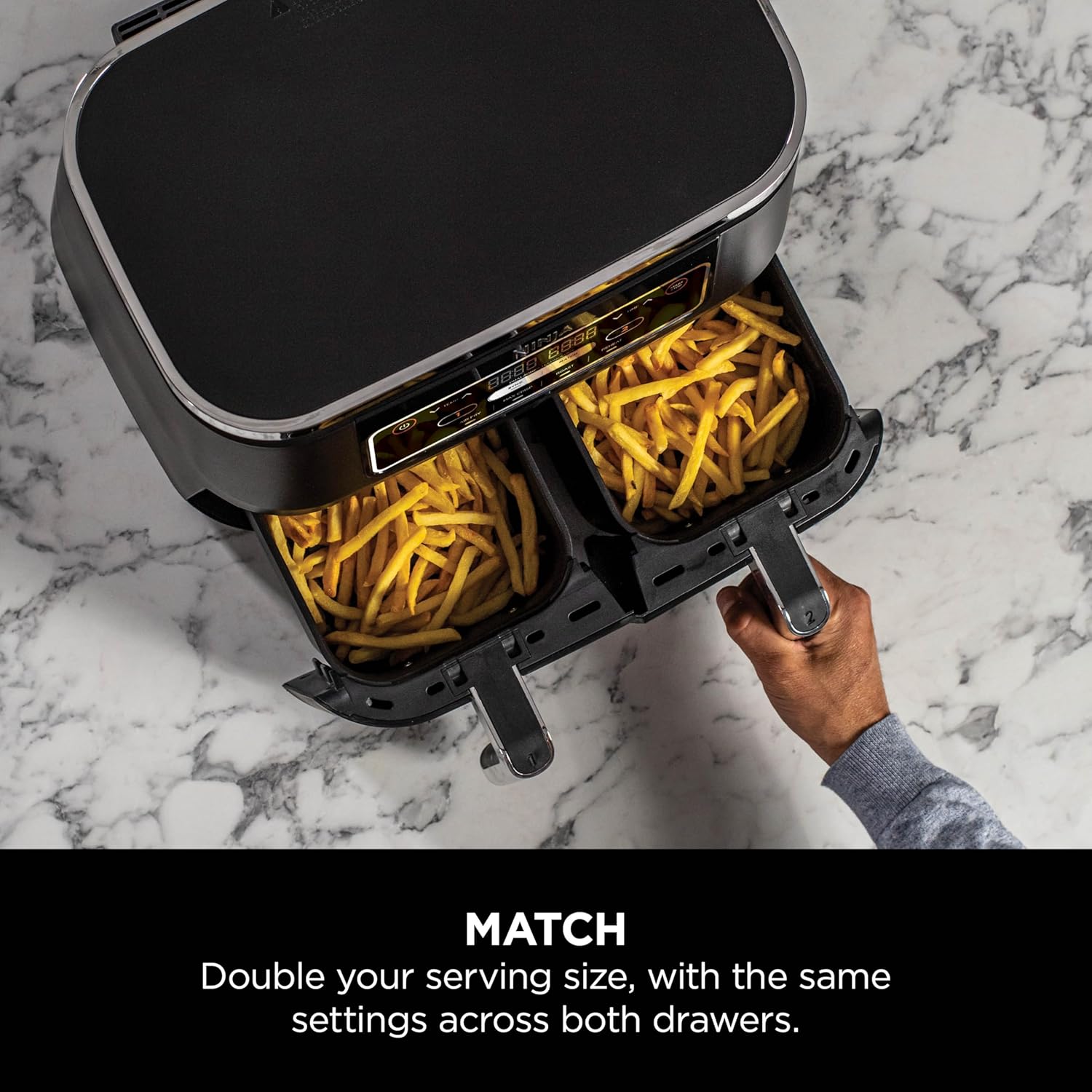 Ninja Foodi Dual Zone Digital Air Fryer, 2 Drawers, 7.6L, 4-in-1, Uses No Oil, Air Fry, Max Crisp, Roast, Reheat, Non-Stick, Dishwasher Safe Baskets and Crisper Plates, Black AF200UK
