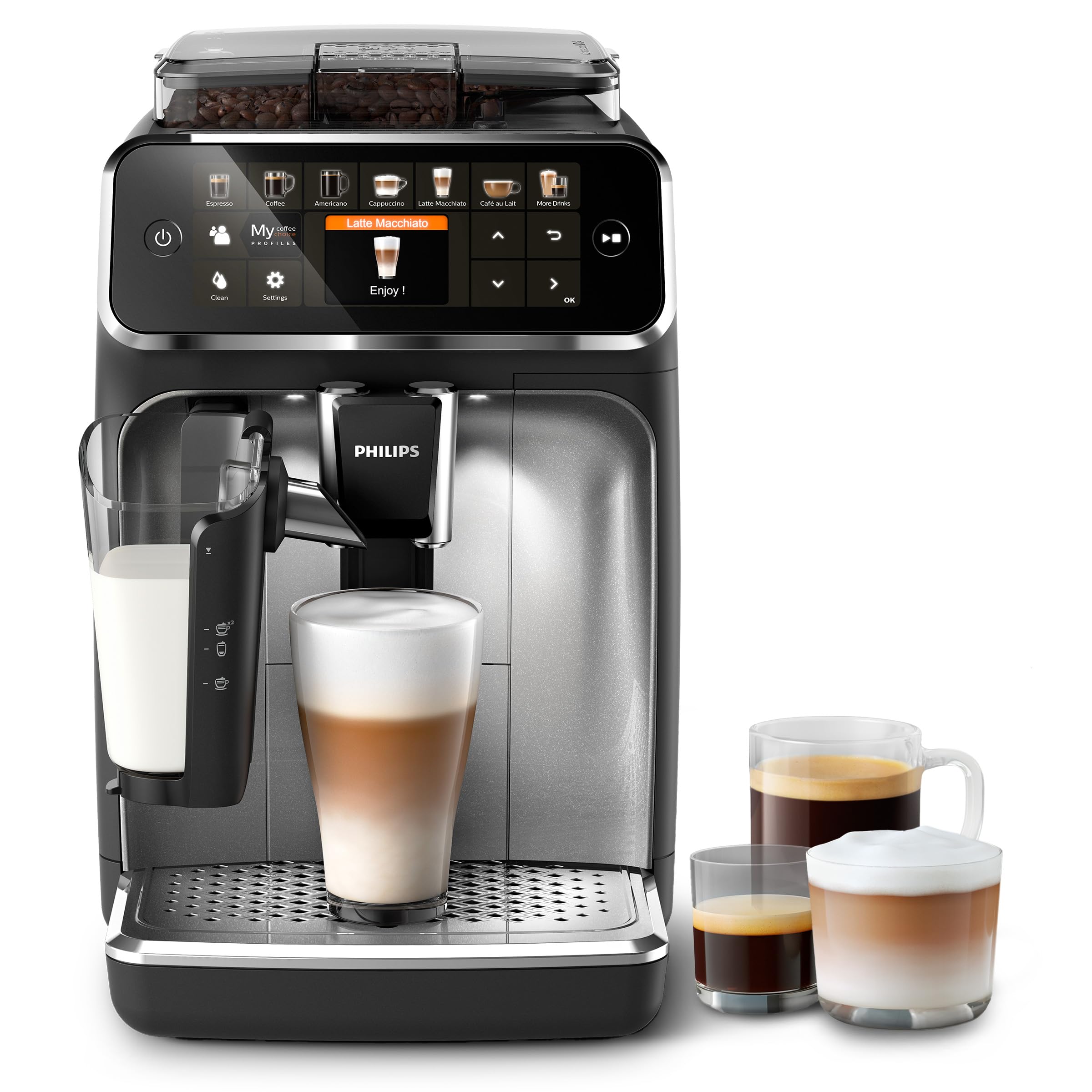 Philips 3300 Series Bean to Cup Coffee Machine – 6 Hot & Iced drinks, LatteGo Milk Frother, Fastest-to-Clean, 40% Quieter, Ceramic Grinder, Fully Automatic Espresso & Cappuccino maker – EP3347/90