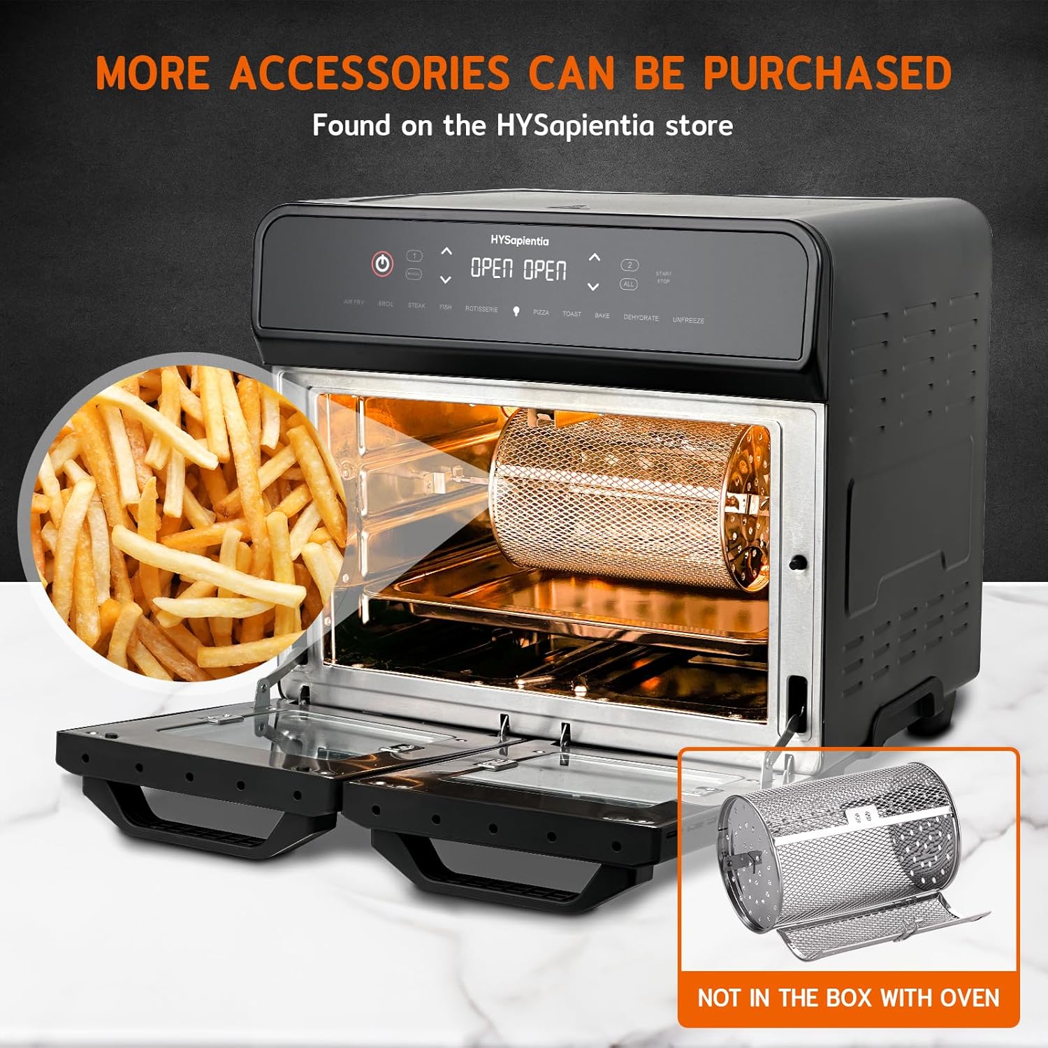 HYSapientia® 22L Dual Zone Air Fryer Oven With Rotisserie,Large Double Air fryers Mini Oven Digital 2400W 10 in 1 Airfryer Countertop Convection Oven electric and grill,Stainless Steel,13 Accessories…
