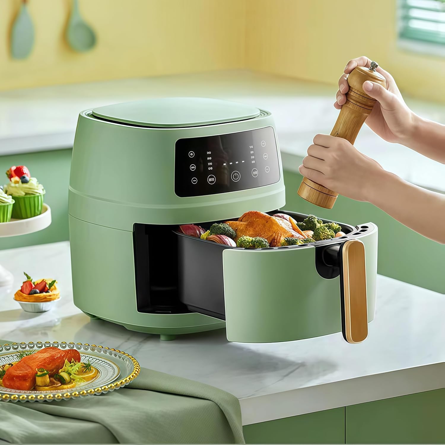 Smart Touch Screen Air Fryer, Large Capacity 6L Oil Free Cooking, Healthy Multifunctional Electric Fryer for Home Kitchen