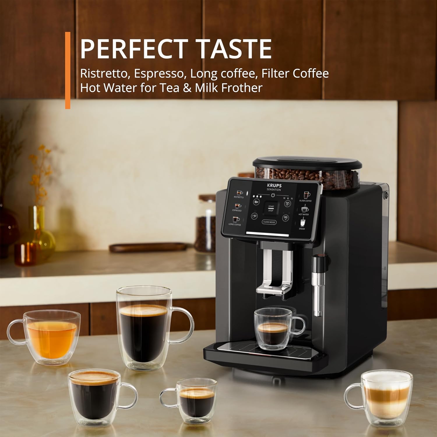 Krups Sensation C50 Fully Automatic Coffee Machine, Bean to Cup, Cappuccino & Latte Maker, Espresso, Americano, One Touch Digital Panel, Lighting Alerts, Convenient Cleaning, Custom settings, EA910840