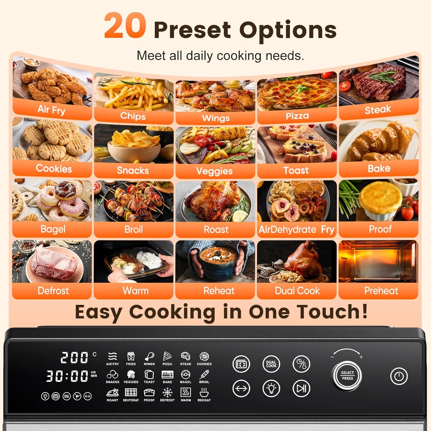30L Air Fryer Oven, 18 in 1 Presets Dual-Cook Function Air Fryer, 360°Hot Air Circulation Technology/Digital Knob/LED Touch Panel/Timer & Temperature Control, Oil-Less Cooking, 7 Accessories, 1800W