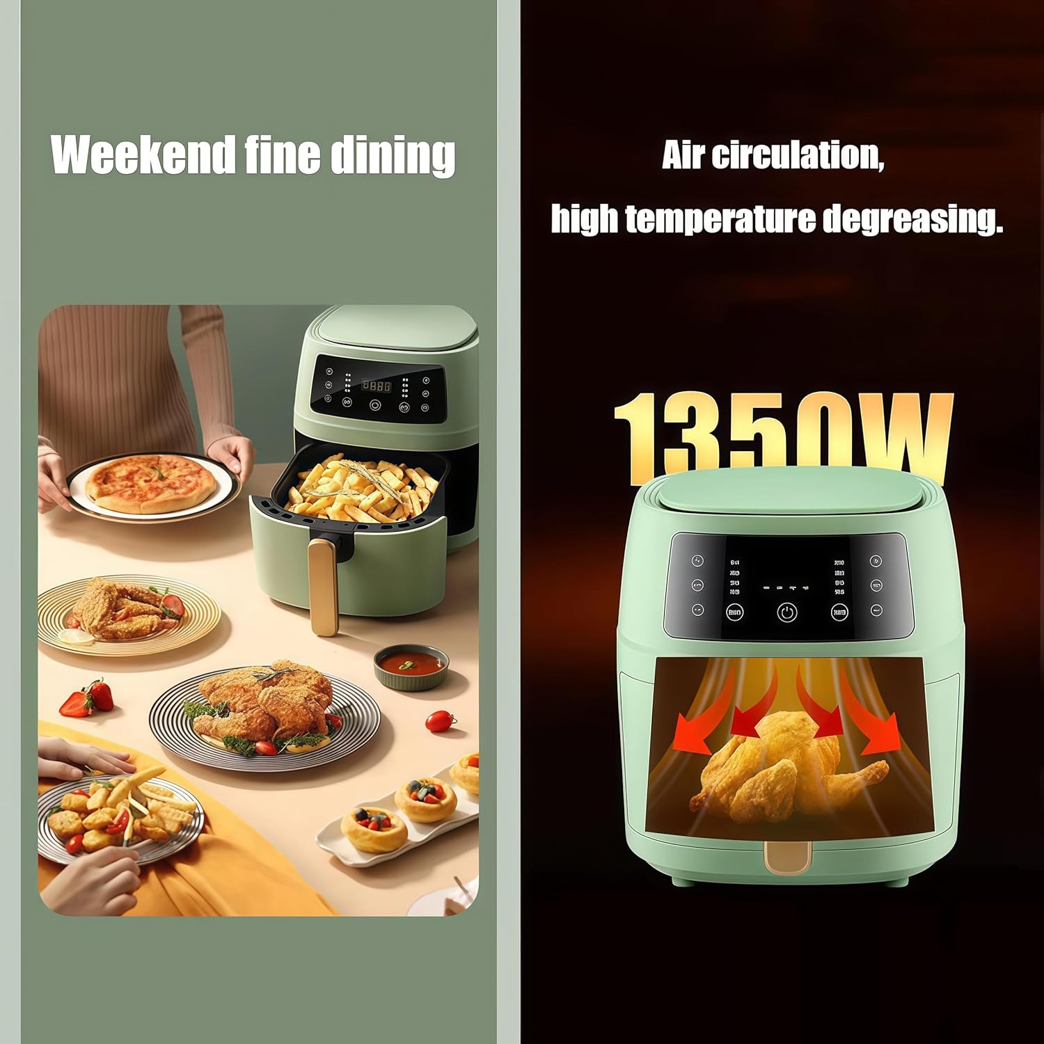 Smart Touch Screen Air Fryer, Large Capacity 6L Oil Free Cooking, Healthy Multifunctional Electric Fryer for Home Kitchen