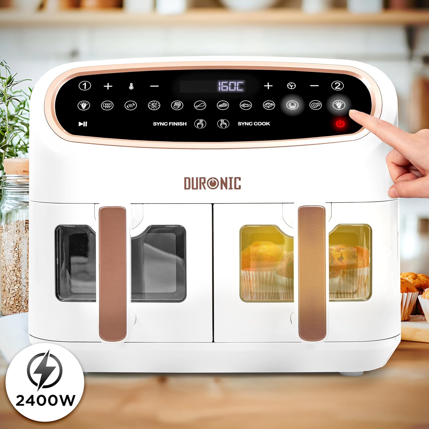 Duronic XXL Air Fryer AF34 WE 10L Digital Family Size Air Fryers Oil Free Triple Drawers 10in1 Dual Zone Extra Large AirFryer for Family Cooking with Dishwasher Safe Non-Stick Baskets White