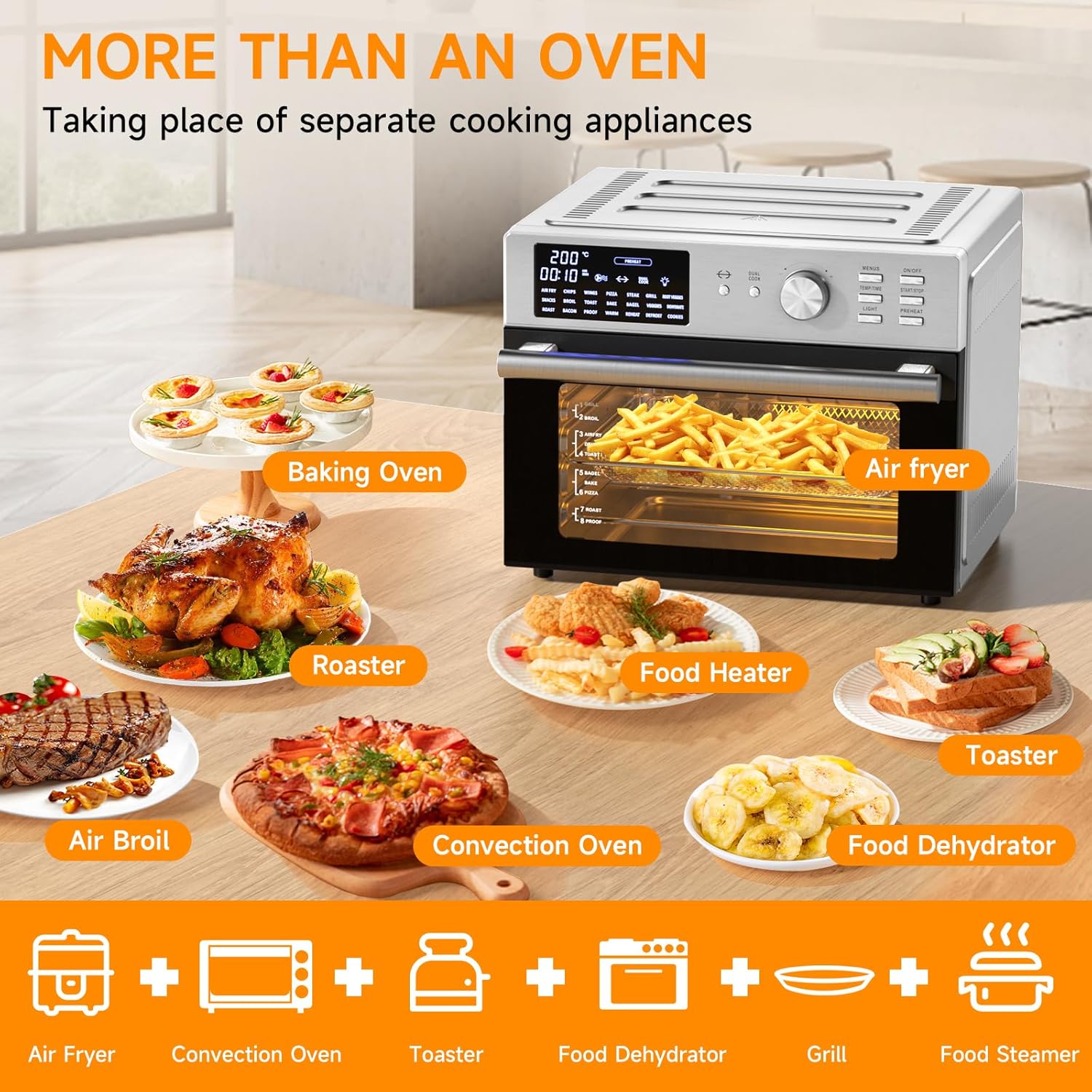 30L Air Fryer Oven With Rotisserie, 1800W & 21 Preset Mode Countertop Convection Mini Oven with Digital LCD Display, Timer & Temperature Control for Cooking, Double Glass Door, Full Accessory Set