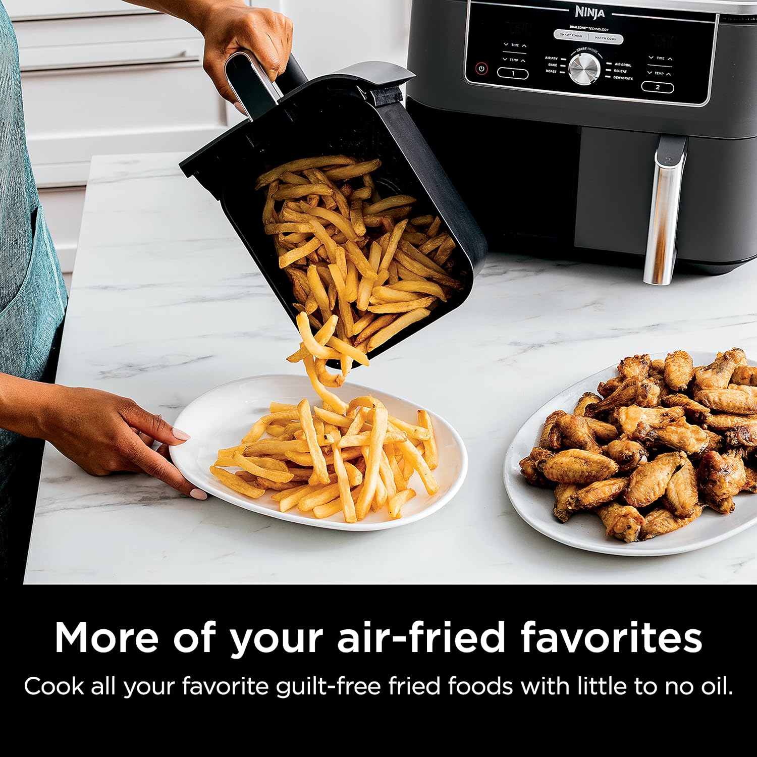 Ninja DZ401 Foodi 10 Quart 6-in-1 DualZone XL 2-Basket Air Fryer with 2 Independent Frying Baskets, Match Cook & Smart Finish to Roast, Broil, Dehydrate & More for Quick, Easy Family-Sized Meals, Grey