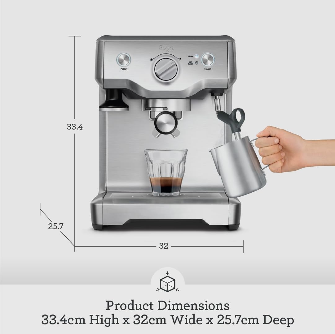 Sage - The Duo-Temp Pro - Bean to Cup Coffee Machine with Milk Frother - Precise Espresso-Extraction 1600 W - Easy to Use Manual Espresso Machine - Portafilter and Milk Jug - Brushed Stainless Steel