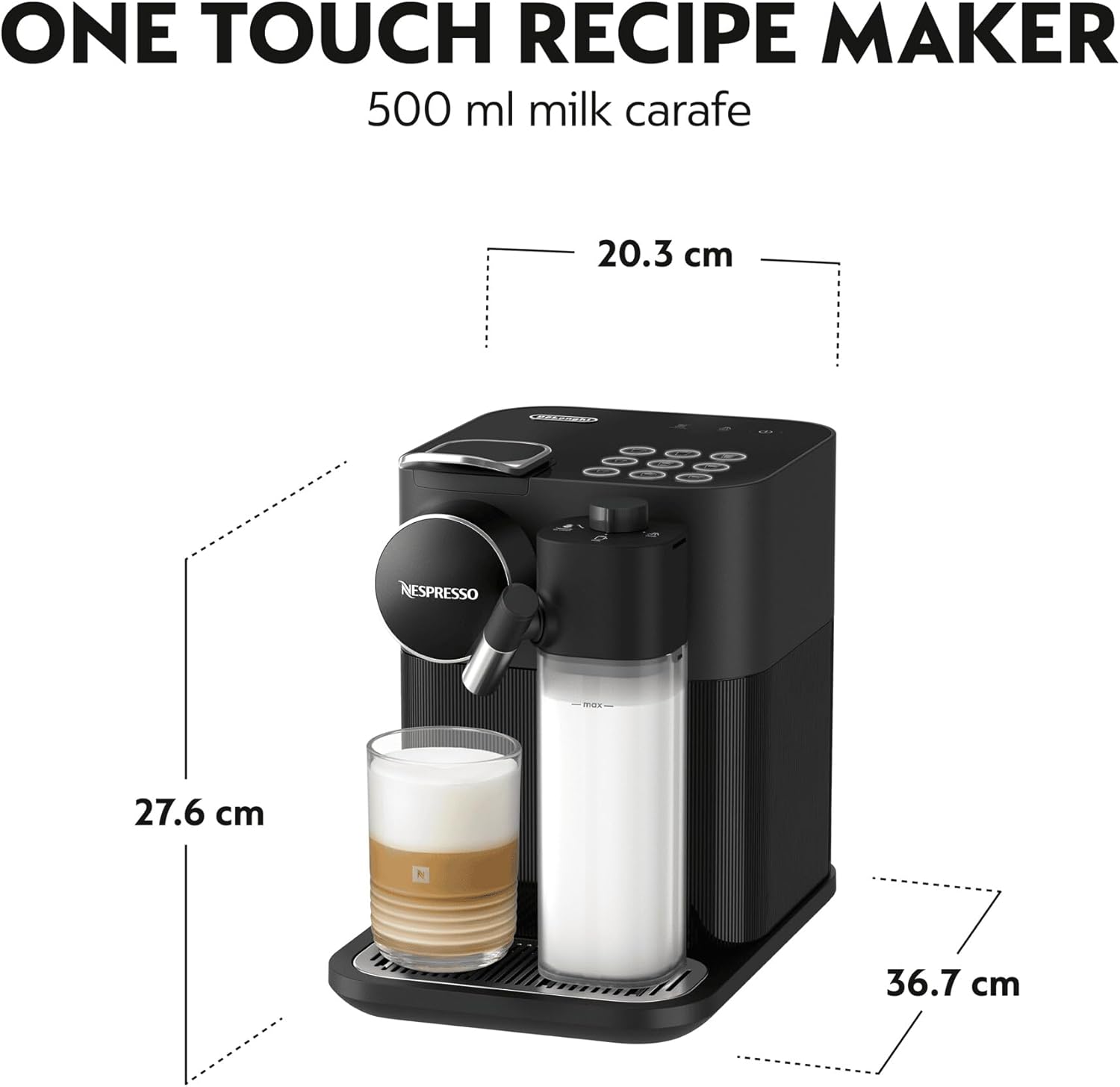 Nespresso Gran Lattissima Coffee Machine by De'Longhi for Original Coffee Pods, Latte, Cappuccino, Integrated Milk Frother, Starter Capsule Set Included, EN640.B, Black