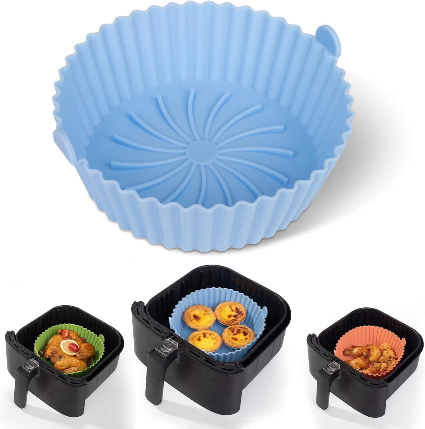 Air Fryer Silicone Liners - Reusable Non-stick Silicone Pot Liner Compatible with COSORI Air Fryer Basket Accessories, Fit 3-6 Qt