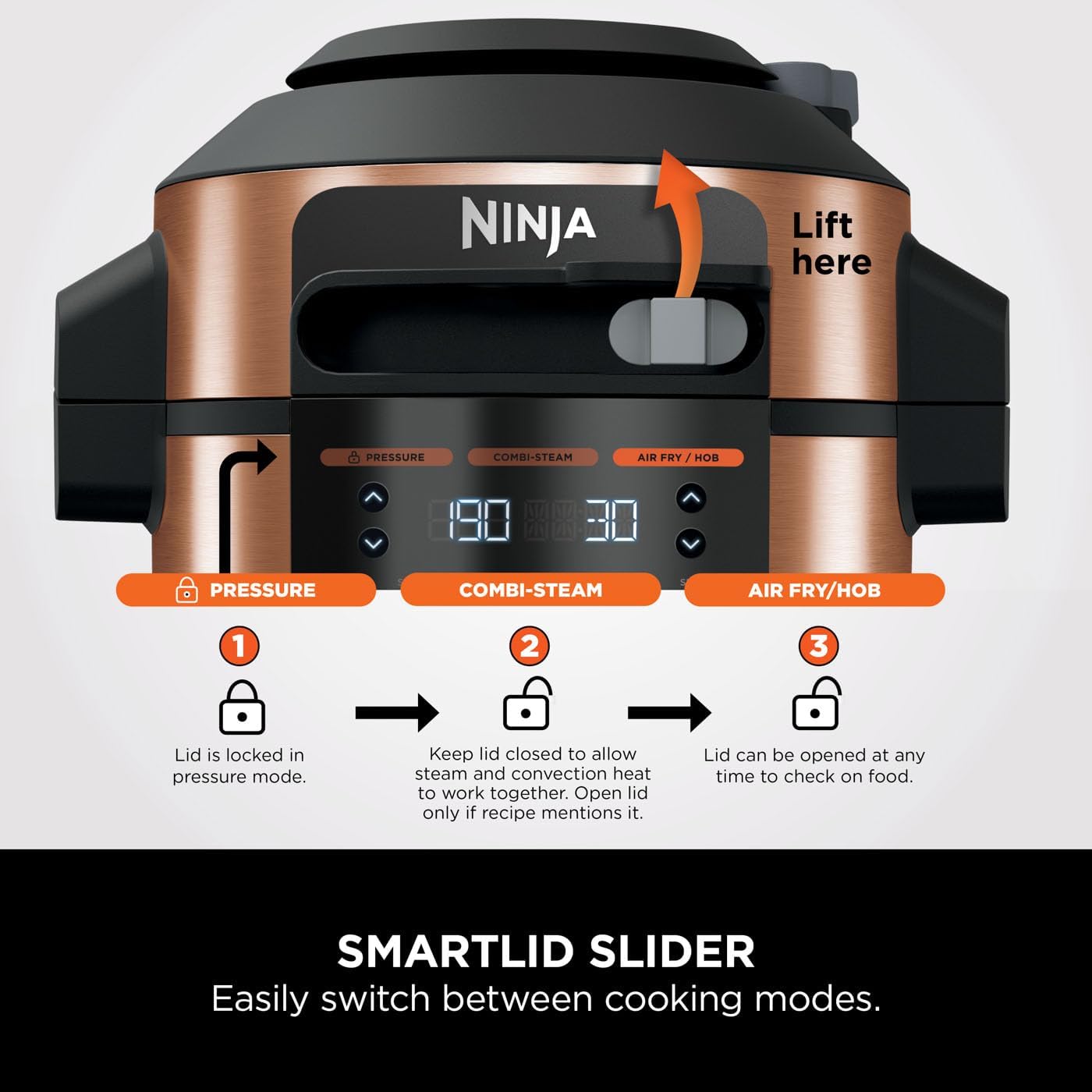 Ninja Foodi MAX 14-in-1 SmartLid Multi Cooker, 7.5L Electric Pressure Cooker & Air Fryer, Combi-Steam, Slow Cook, Bake, Grill, Copper/Black Amazon Exclusive OL650UKCP