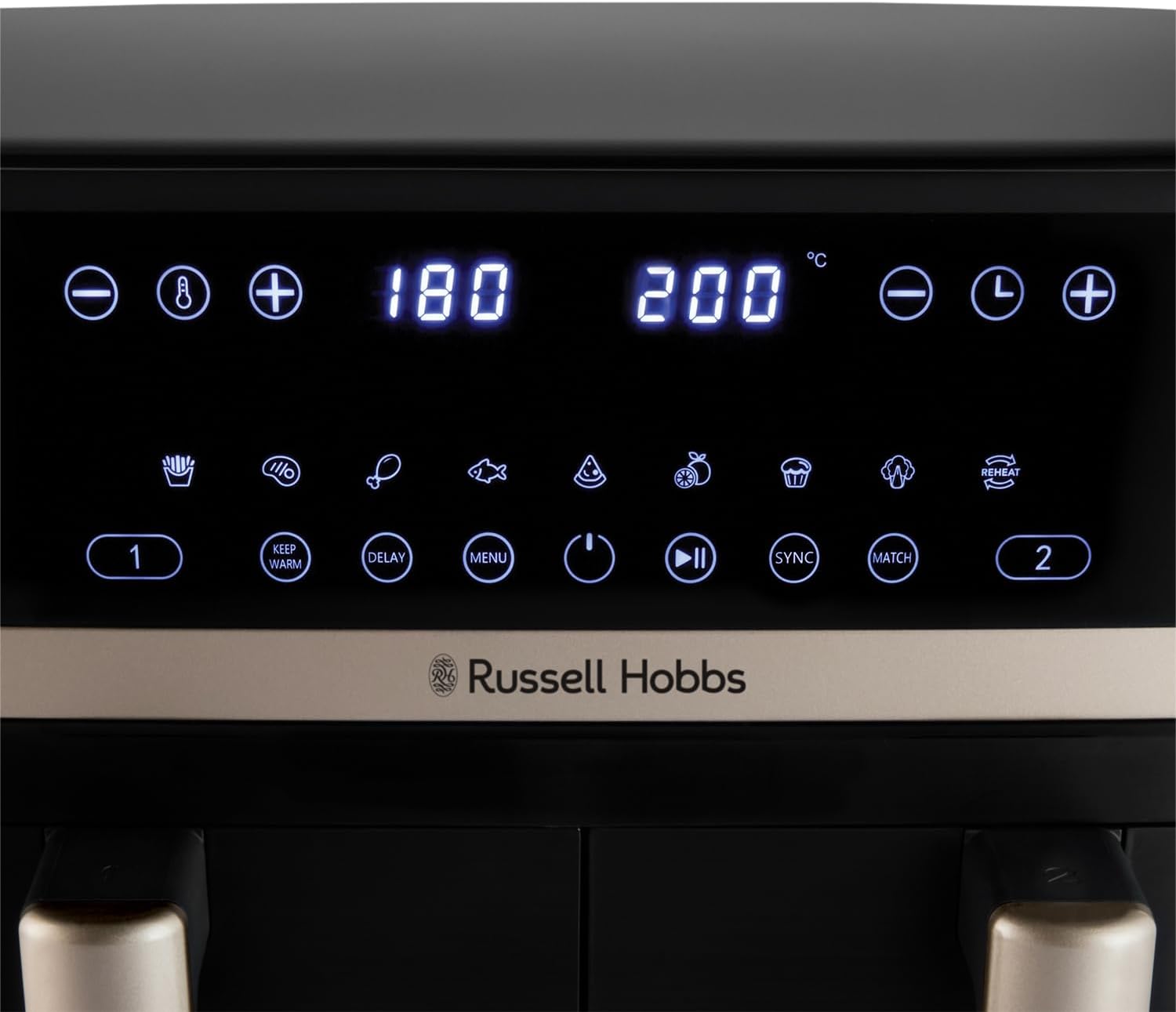 Russell Hobbs Dual Air Fryer 9L Rapid Airfryer [Dual Basket/Zone, Low-Noise, 9 Programs] satisfry (Dishwasher safe drawers, Max 200℃, Oil Free Cooking, Roast, Bake, Grill, Keep warm) 27680