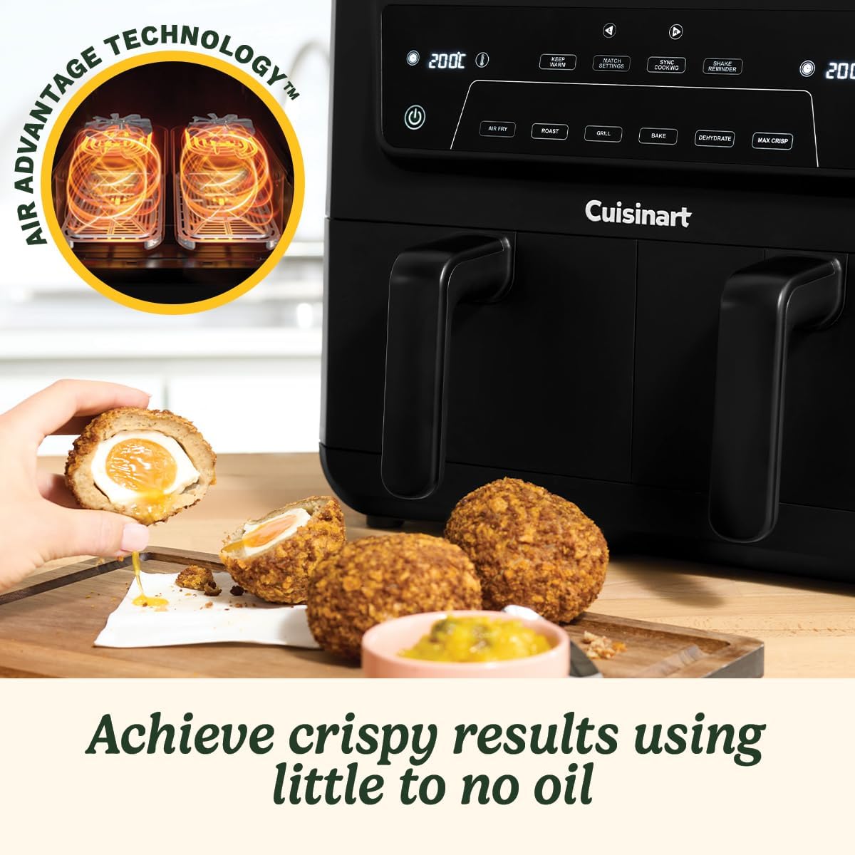 Cuisinart XXL10.4L Air Fryer with 2 x 5.2L Drawers |PFAS Free|Chemical-free cooking | Air Fry, Roast, Grill, Bake, Dehydrate, Max Crisp, Keep Warm | Dual Zones - cook 8+ portions|Dishwasher Safe