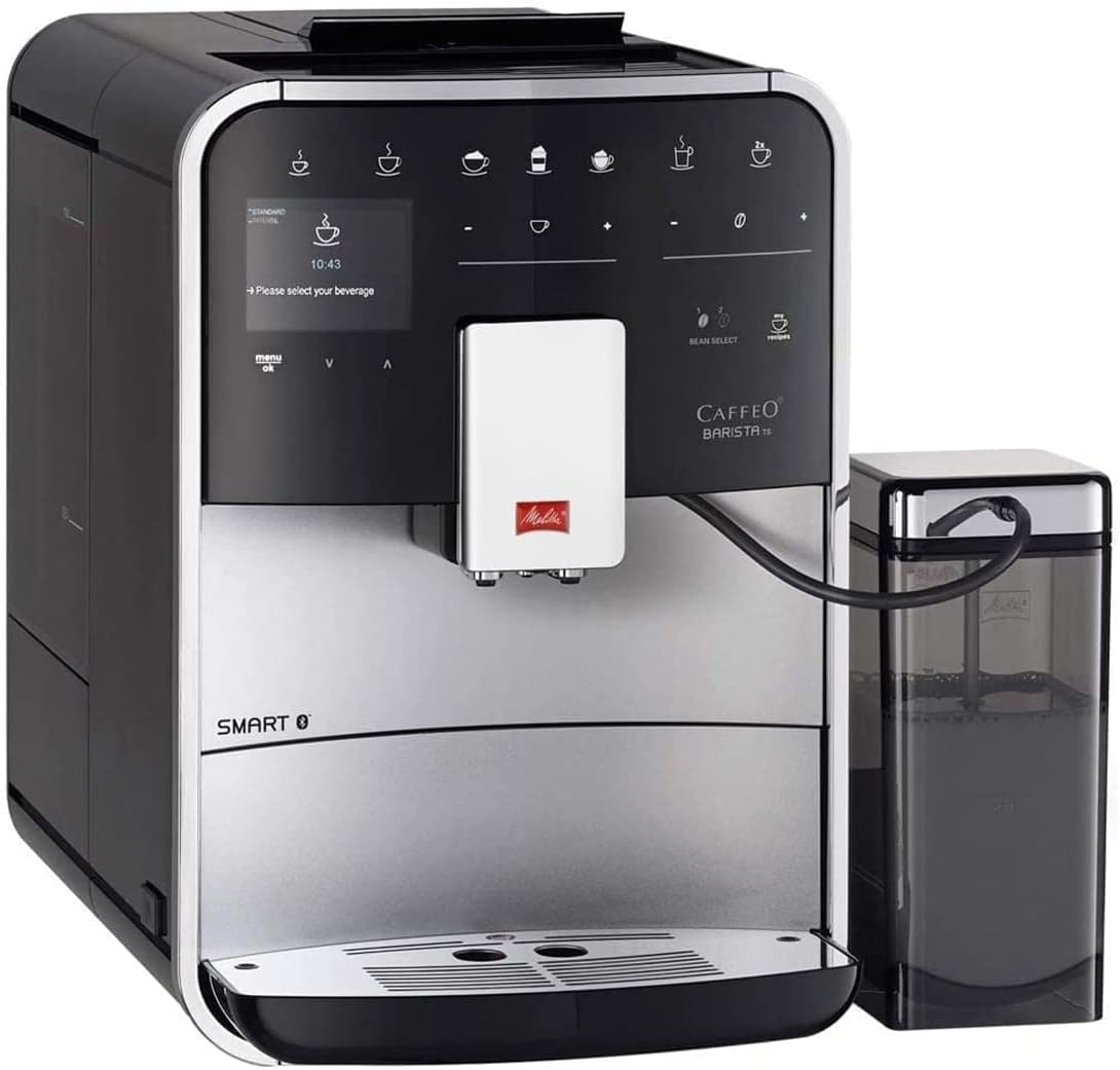 Melitta Integrated Bean to Cup Coffee Machine, TS SMART Model F85/0-101, Bluetooth connectivity, Melitta Connect App, Whisper Grinder (Quiet Mark), Silver