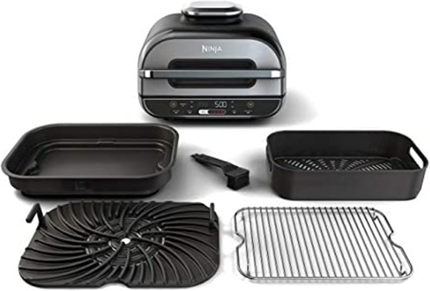 Ninja Foodi 5 In 1 Indoor Grill and Air Fryer with Surround Searing, Removable Grill Gate, Crisper Basket, Cooking Pot, and Smoke Control System