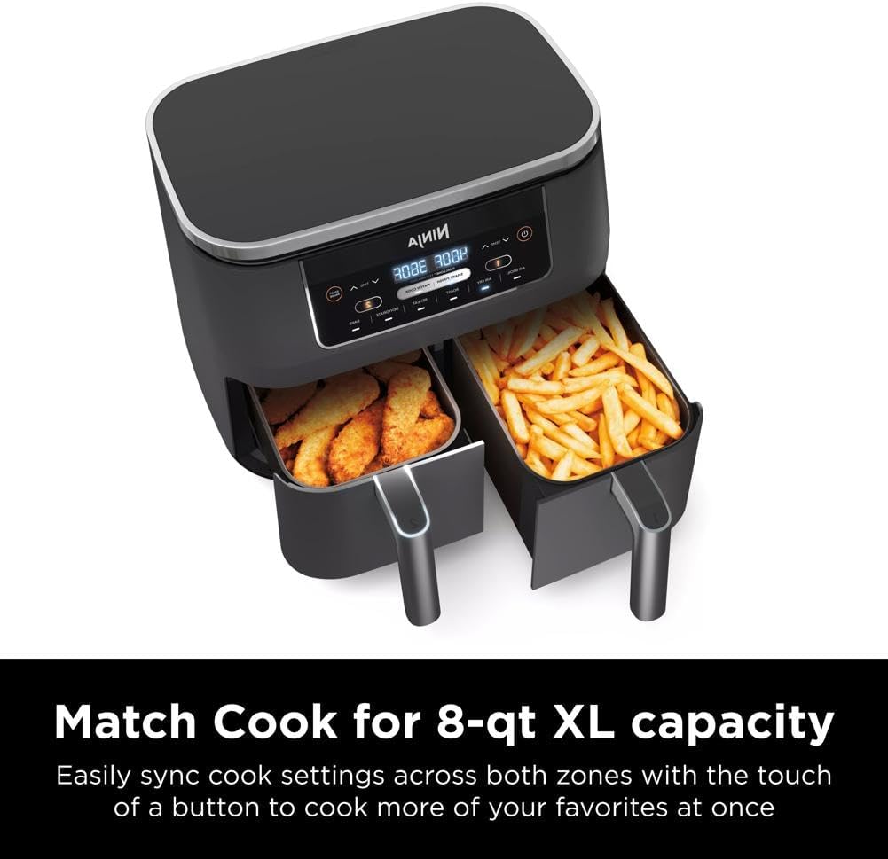 Ninja DZ201 Foodi 6-in-1 2-Basket Air Fryer with DualZone Technology, 8-Quart Capacity, and a Dark Grey Stainless Finish