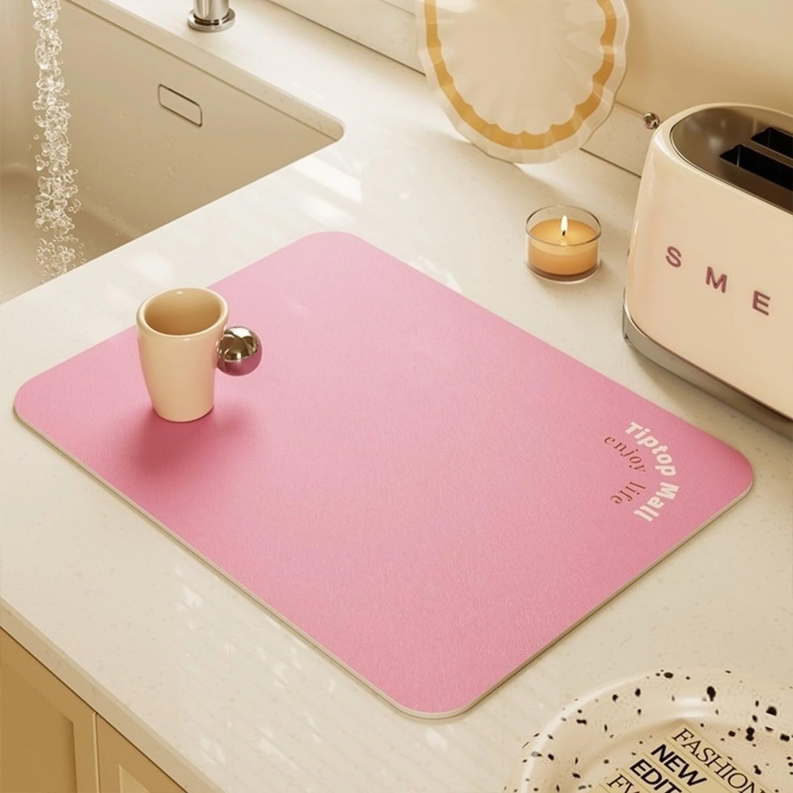 Dish Drying Mat - Cream Style, Absorbent Countertop Mat for Coffee Maker, Expresso Machine, Kitchen Use (Gray,20''×32'')