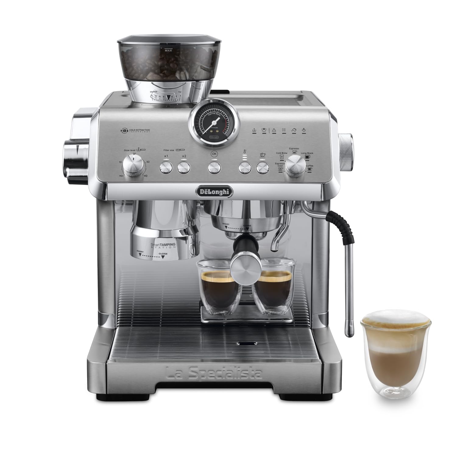 De'Longhi La Specialista Touch EC9455.M, Espresso Coffee Machine with Coffee Grinder, Cold Brew Function, Automatic or Manual Milk Frothing, Intuitive Touch Control, Includes Welcome Set, Metal