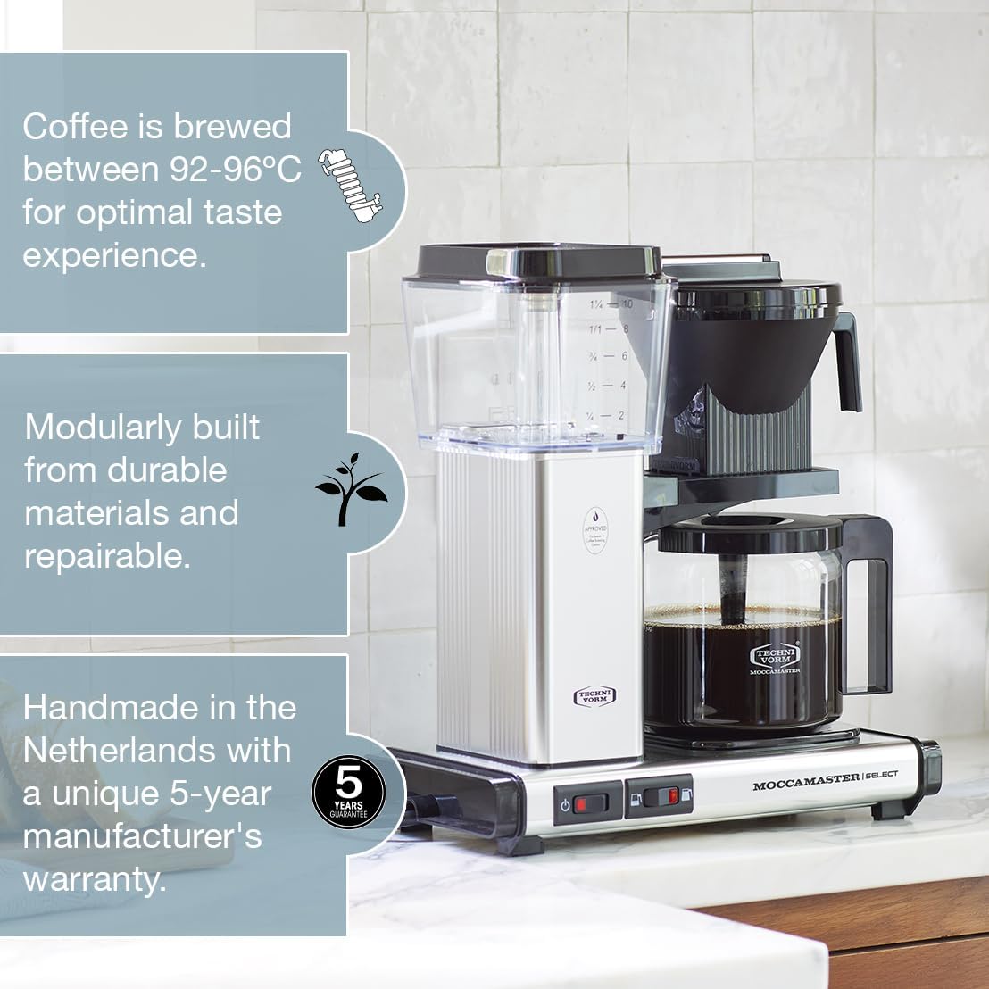 Moccamaster KBG Select, Coffee Machine, Filter Coffee Maker, Polished Silver, UK Plug, 1.25 Liters