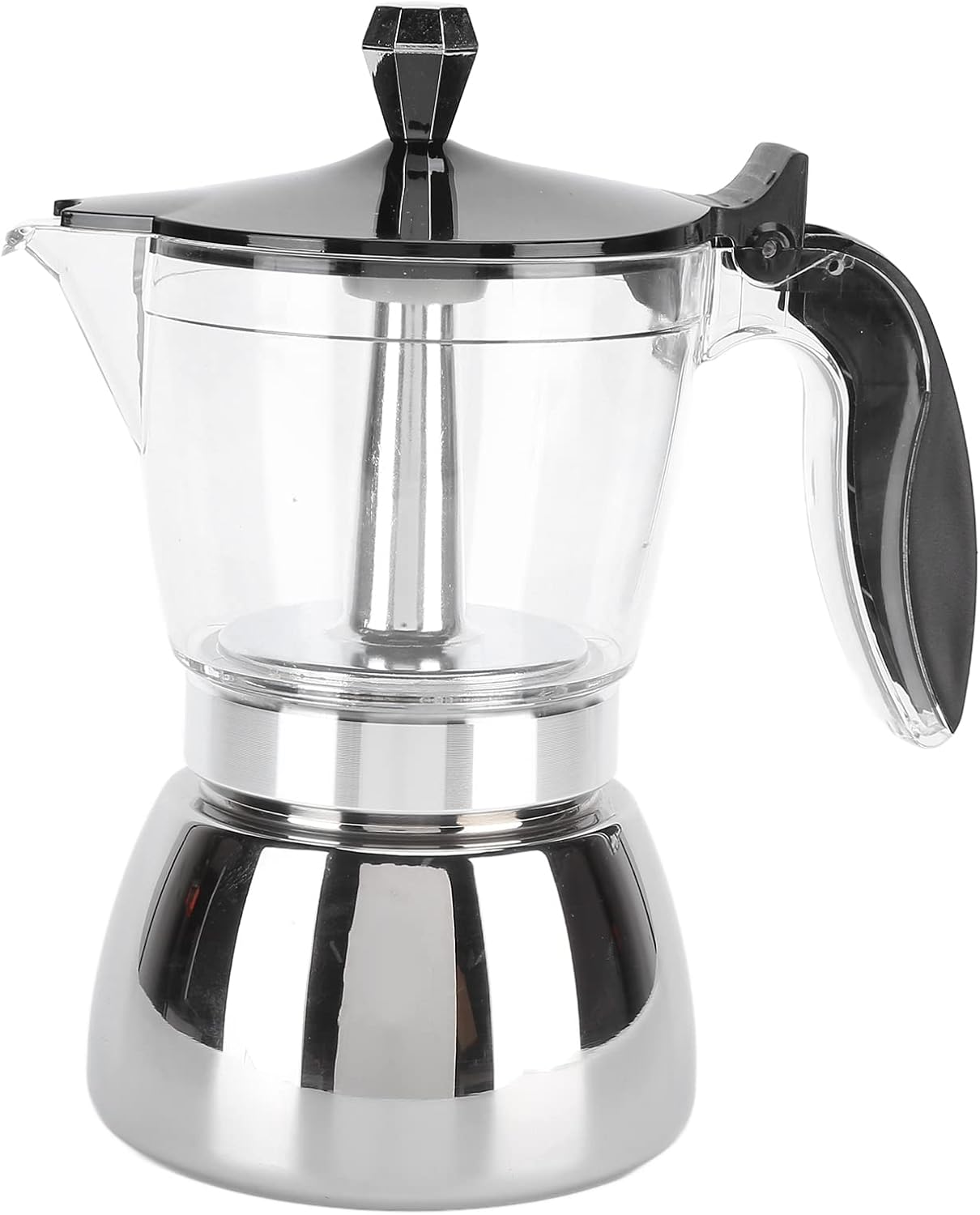 6 Cups Italian Octagonal Stainless Steel Coffee Pot for Household Brewing, Ergonomic Pot with Heat Handle, to and Use, Multiple Coffee Recipes Maker