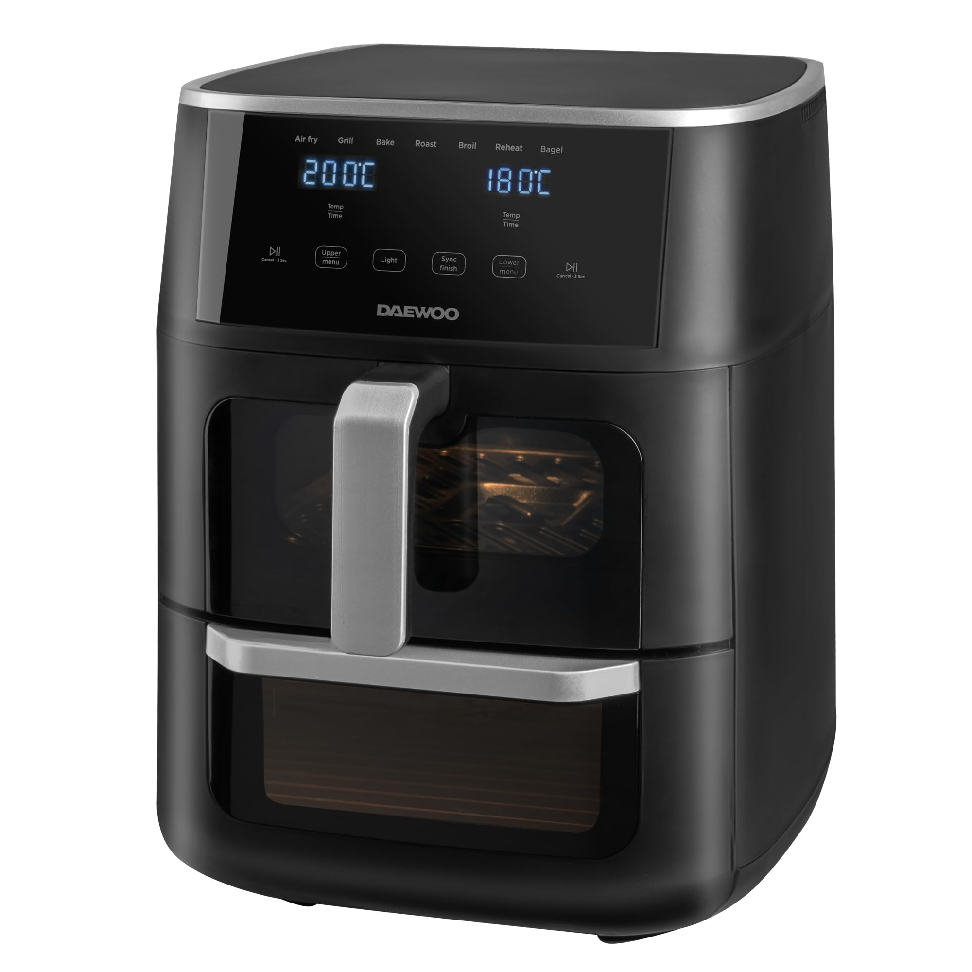 Daewoo Actuate 26L 5-in-1 Air Fryer Microwave Oven – 2400W Combination Oven with Grill, Bake, Reheat, Defrost – One Touch Cooking, Accessories Included, Space-Saving Kitchen Appliance – Black