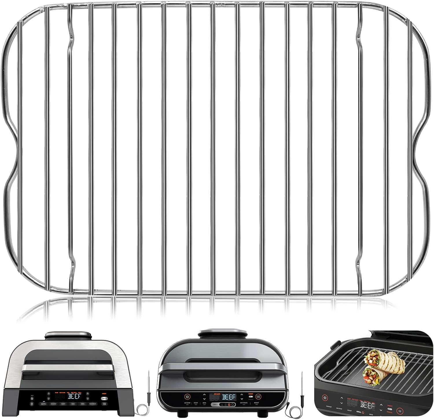 Air Fryer Rack for Ninja Foodi Smart XLAir Fryer Countertop Oven, 13.4''*13.4'' Stainless Steel Air Fryer Accessories Roasting Steamer Grill Racks Baking Tray，Dishwasher Safe