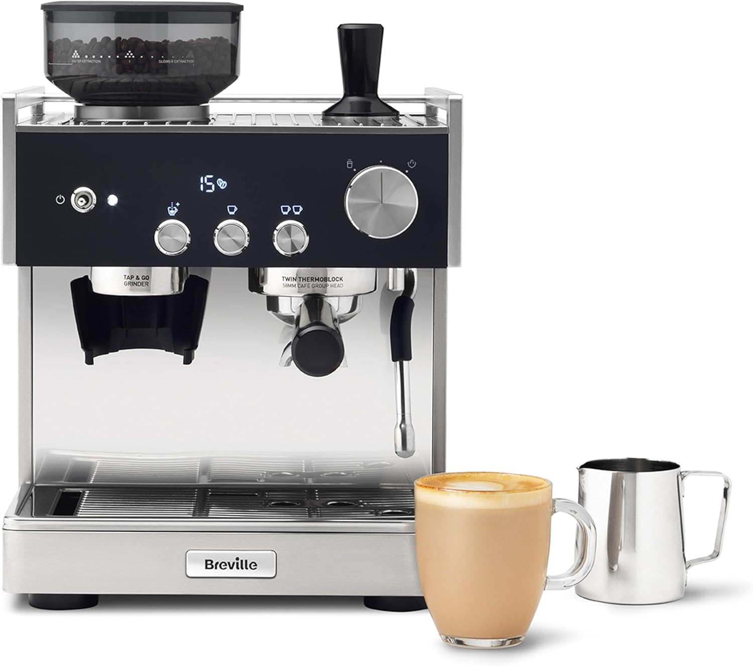 Breville Barista Signature Espresso Machine | Bean to Cup Coffee Maker with Integrated Coffee Grinder & Milk Frother | 15 Bar Italian Pump | Stainless Steel [VCF160]