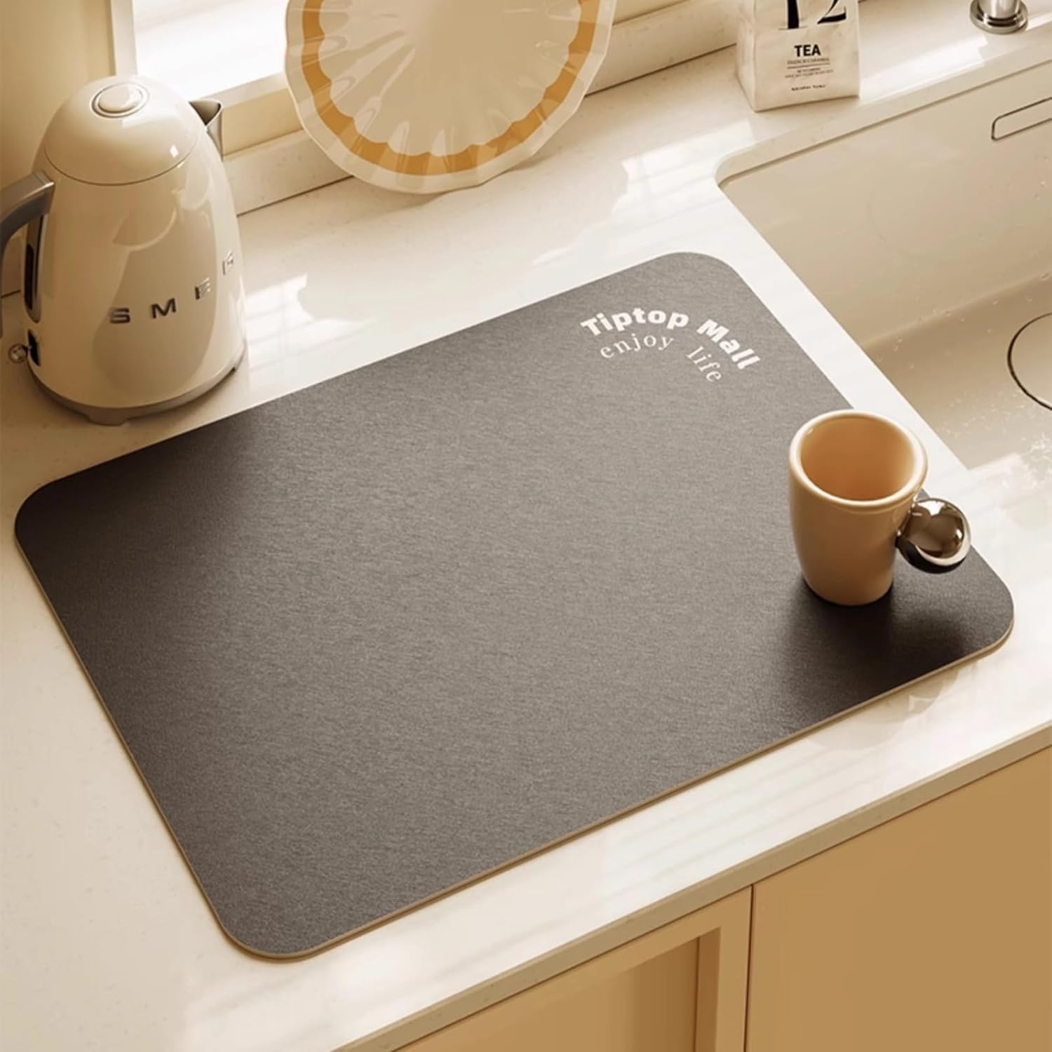 Dish Drying Mat - Cream Style, Absorbent Countertop Mat for Coffee Maker, Expresso Machine, Kitchen Use (Gray,20''×32'')