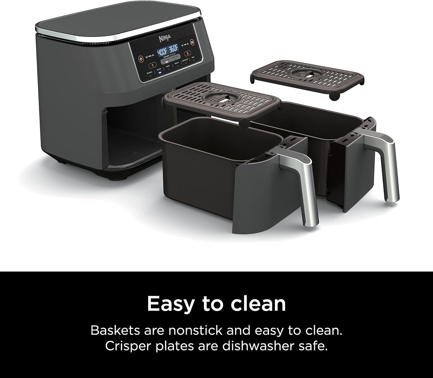 Ninja DZ201 Foodi 6-in-1 2-Basket Air Fryer with DualZone Technology, 8-Quart Capacity, and a Dark Grey Stainless Finish