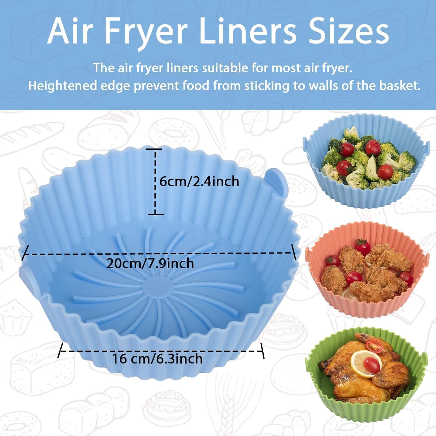 Air Fryer Silicone Liners - Reusable Non-stick Silicone Pot Liner Compatible with COSORI Air Fryer Basket Accessories, Fit 3-6 Qt