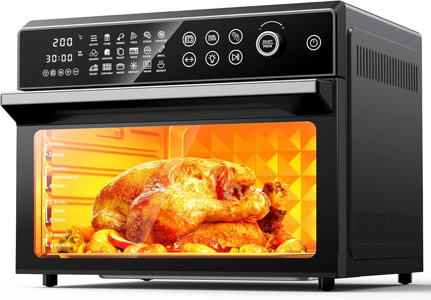 30L Air Fryer Oven, 18 in 1 Presets Dual-Cook Function Air Fryer, 360°Hot Air Circulation Technology/Digital Knob/LED Touch Panel/Timer & Temperature Control, Oil-Less Cooking, 7 Accessories, 1800W