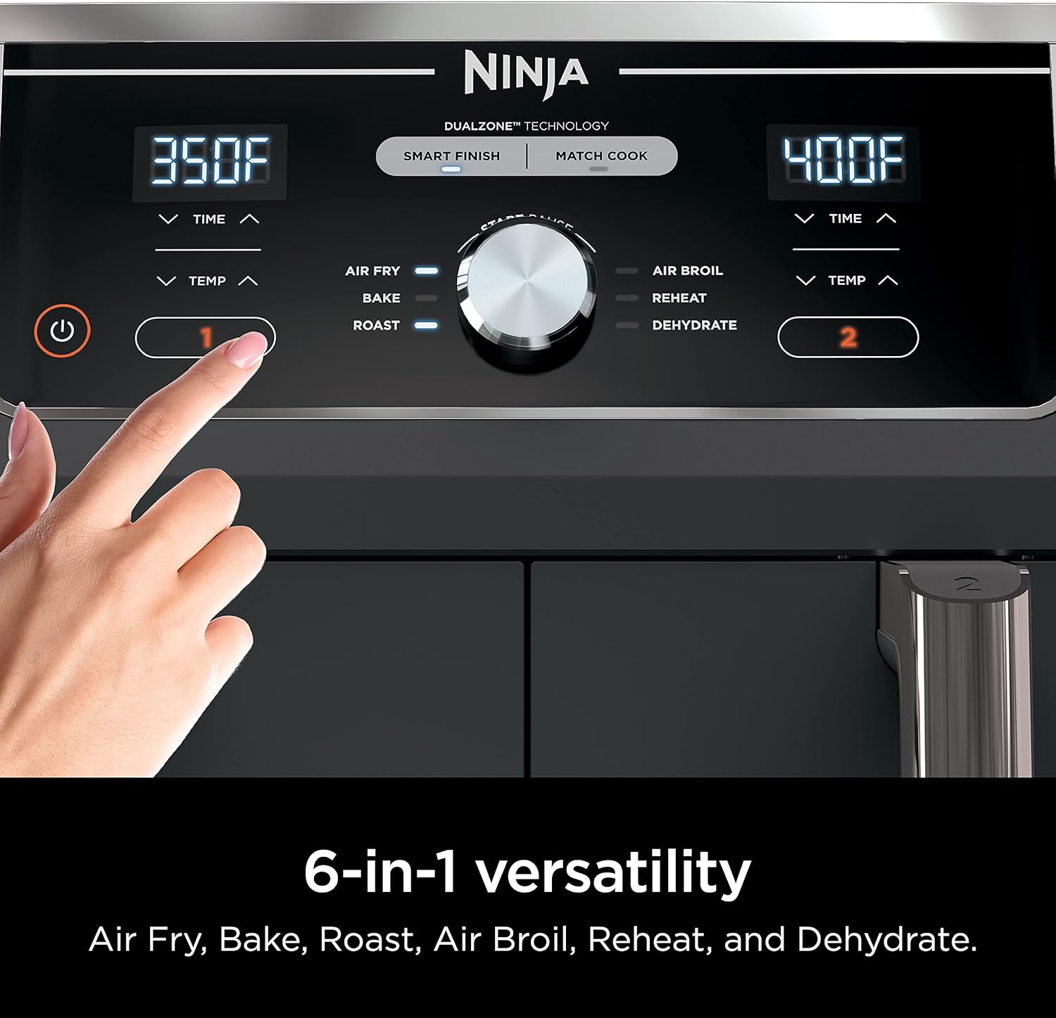 Ninja DZ401 Foodi 10 Quart 6-in-1 DualZone XL 2-Basket Air Fryer with 2 Independent Frying Baskets, Match Cook & Smart Finish to Roast, Broil, Dehydrate & More for Quick, Easy Family-Sized Meals, Grey