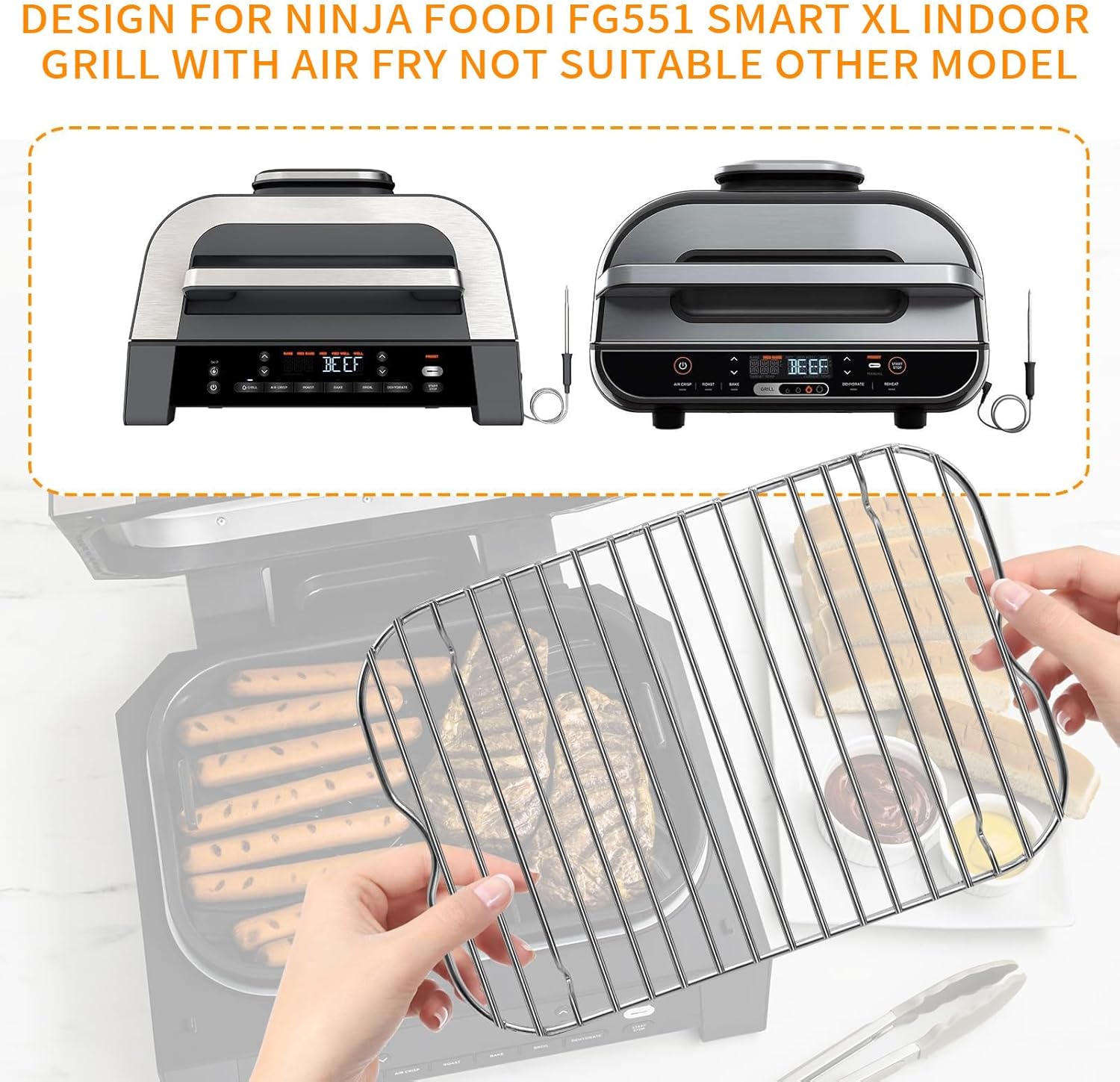 Air Fryer Rack for Ninja Foodi Smart XLAir Fryer Countertop Oven, 13.4''*13.4'' Stainless Steel Air Fryer Accessories Roasting Steamer Grill Racks Baking Tray，Dishwasher Safe