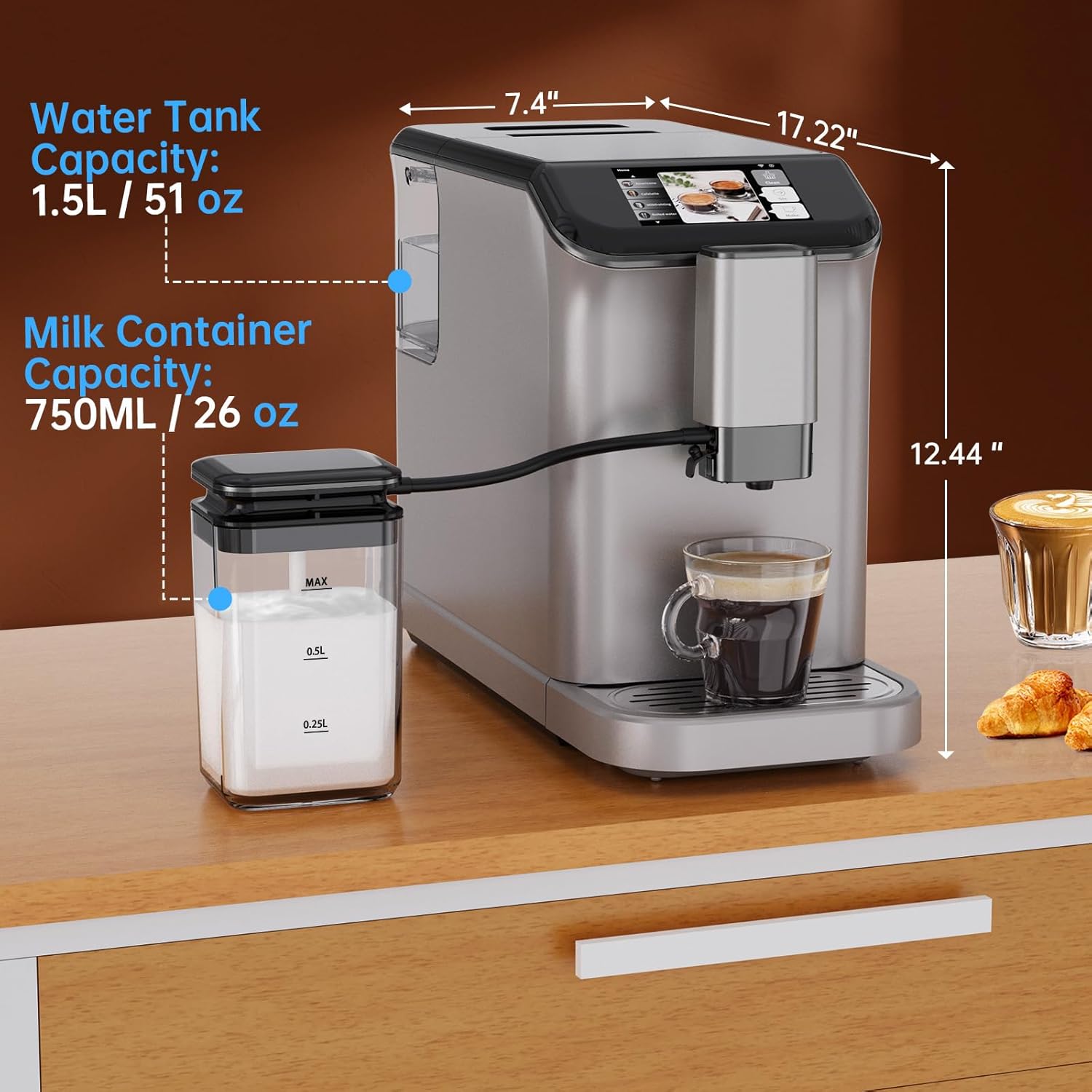 3300 Series Fully Automatic Espresso Machine with Touchscreen, Self-Cleaning Milk Frother & 6 One-Touch Recipes, Coffee Machine for Home/Office Use