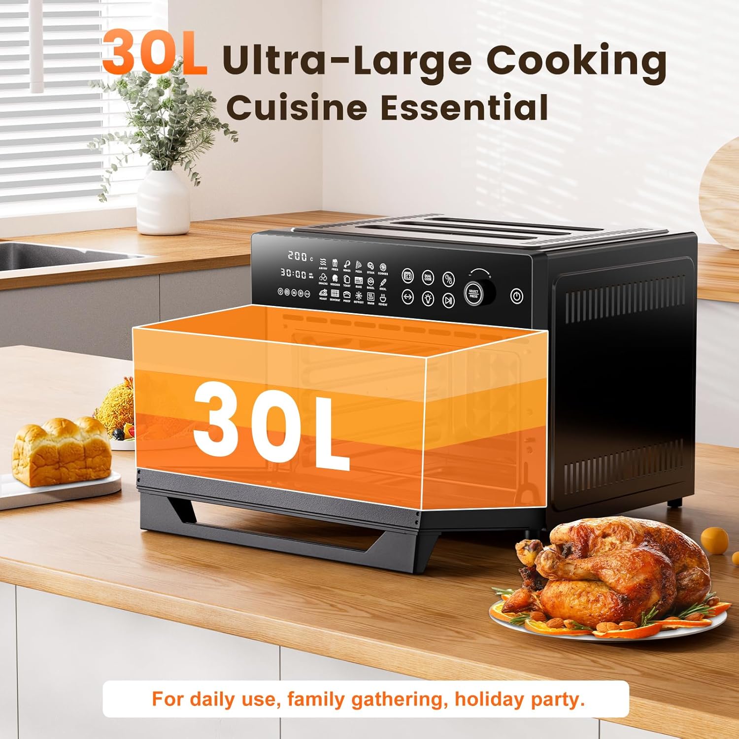 30L Air Fryer Oven, 18 in 1 Presets Dual-Cook Function Air Fryer, 360°Hot Air Circulation Technology/Digital Knob/LED Touch Panel/Timer & Temperature Control, Oil-Less Cooking, 7 Accessories, 1800W