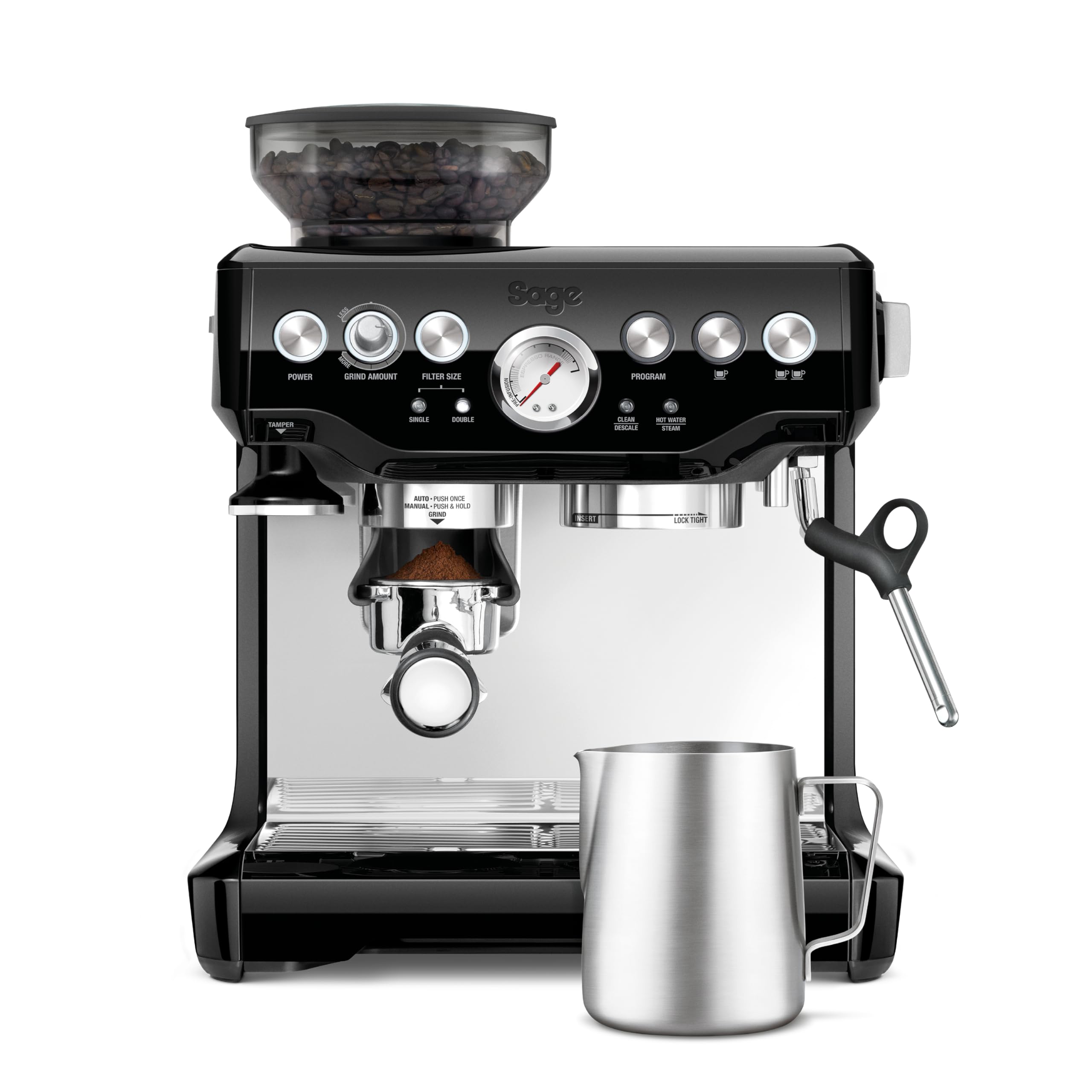 Sage - The Barista Express - Bean to Cup Coffee Machine with Grinder and Milk Frother, Black Truffle