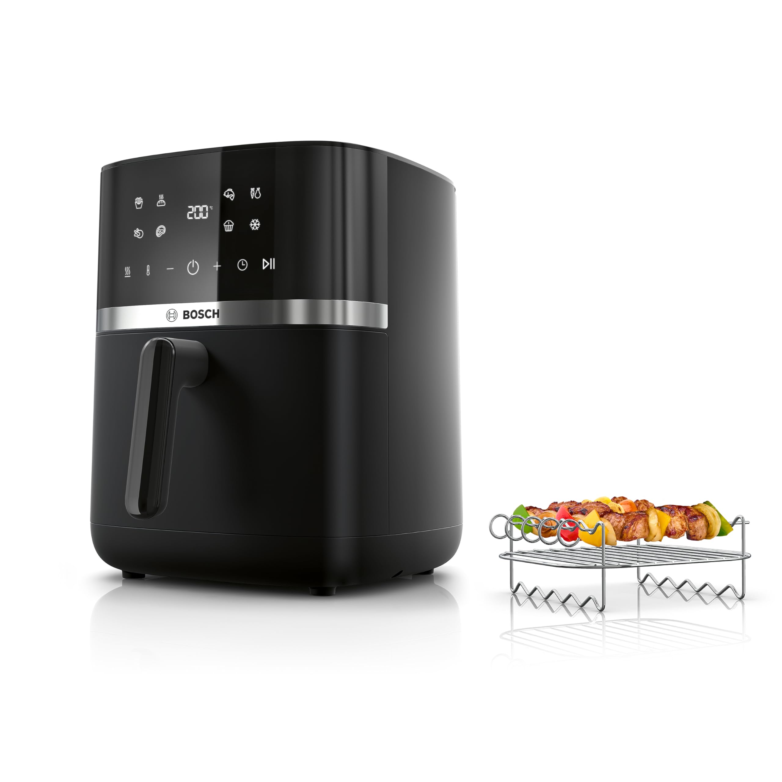 Bosch Series 6 Air Fryer XXL, MAF671B0GB, 7.2 L Capacity, 7 Presets Programmes, Illuminated Viewing Window, Shake Alarm, Intuitive Digital Touchscreen, Up to 65%* Faster Cooking, Black