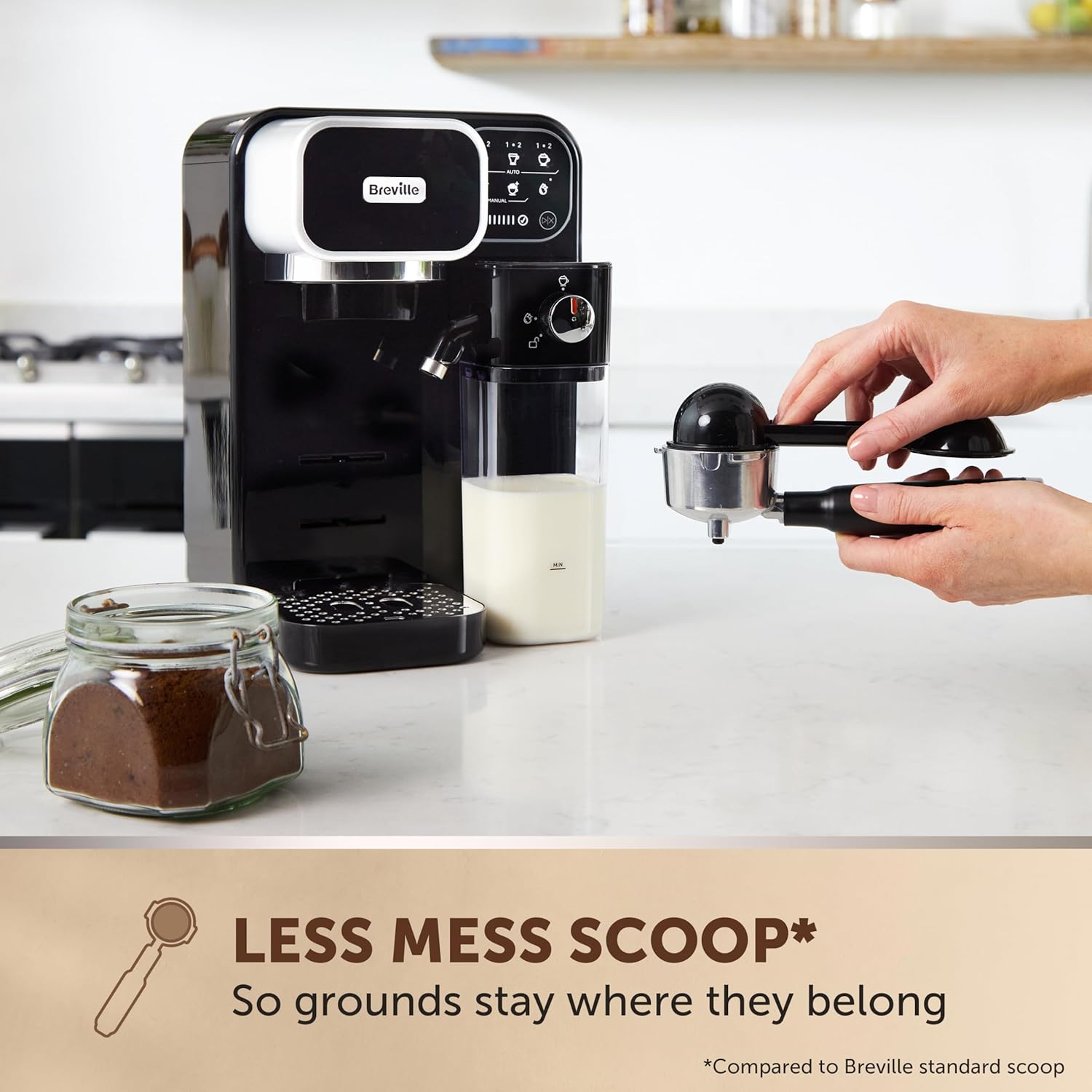 Breville Prima Latte Luxe One Touch Espresso Maker| Espresso, Latte Cappuccino Coffee Maker | 19 Bar Italian Pump | Automatic Milk Frother | ESE Coffee Pod Compatible | Black [VCF166]